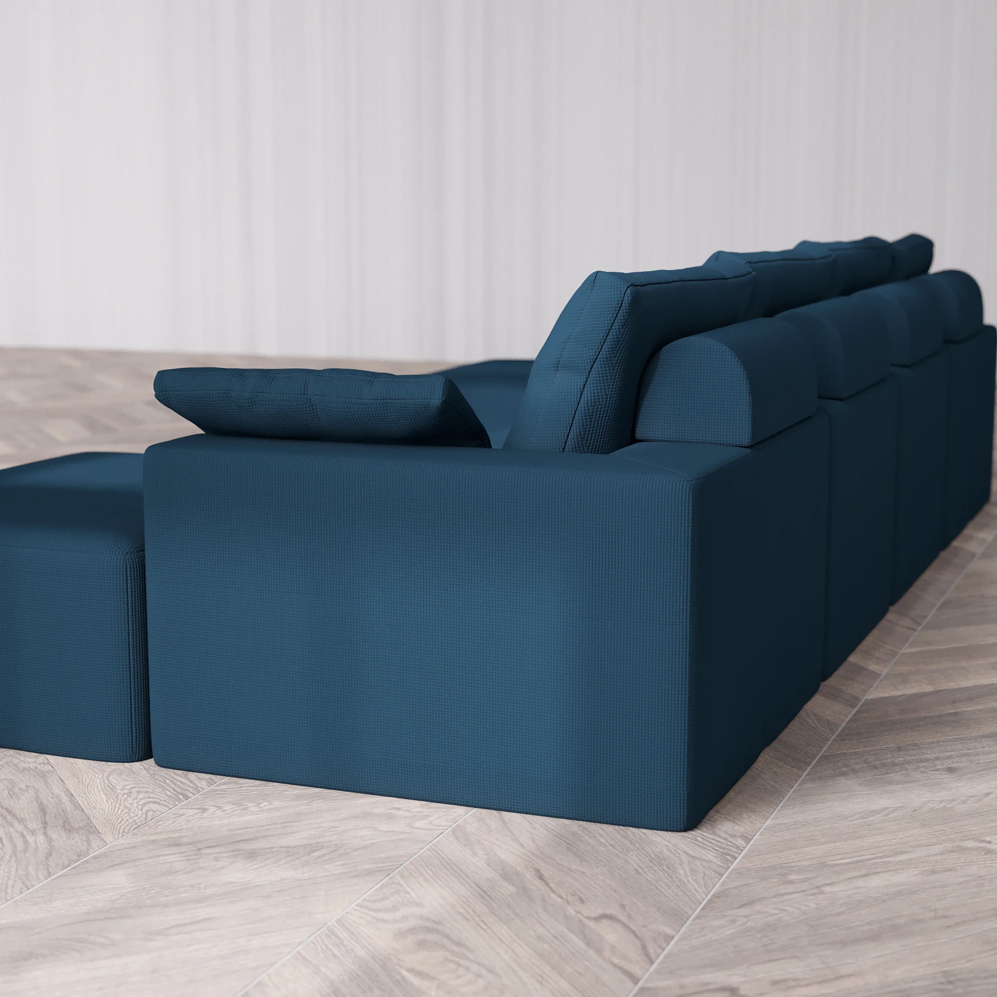 Slipcover Only - Modular Washable 4-Seater Open-Ends U Sectional Cloud + Bolster Sofa in Lazuli - Image 5
