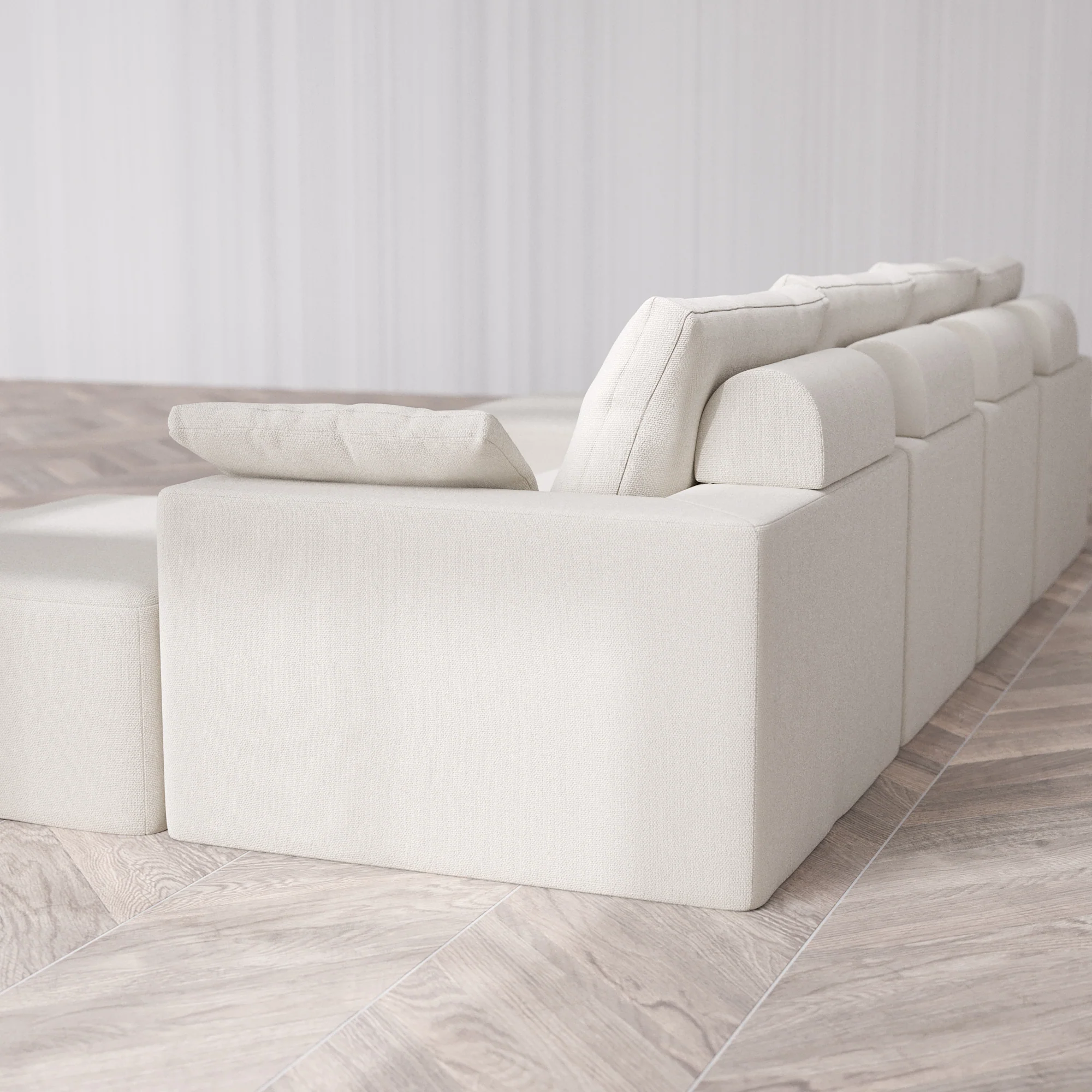 Slipcover Only - Modular Washable 4-Seater Open-Ends U Sectional Cloud + Bolster Sofa in Pearl - Image 5