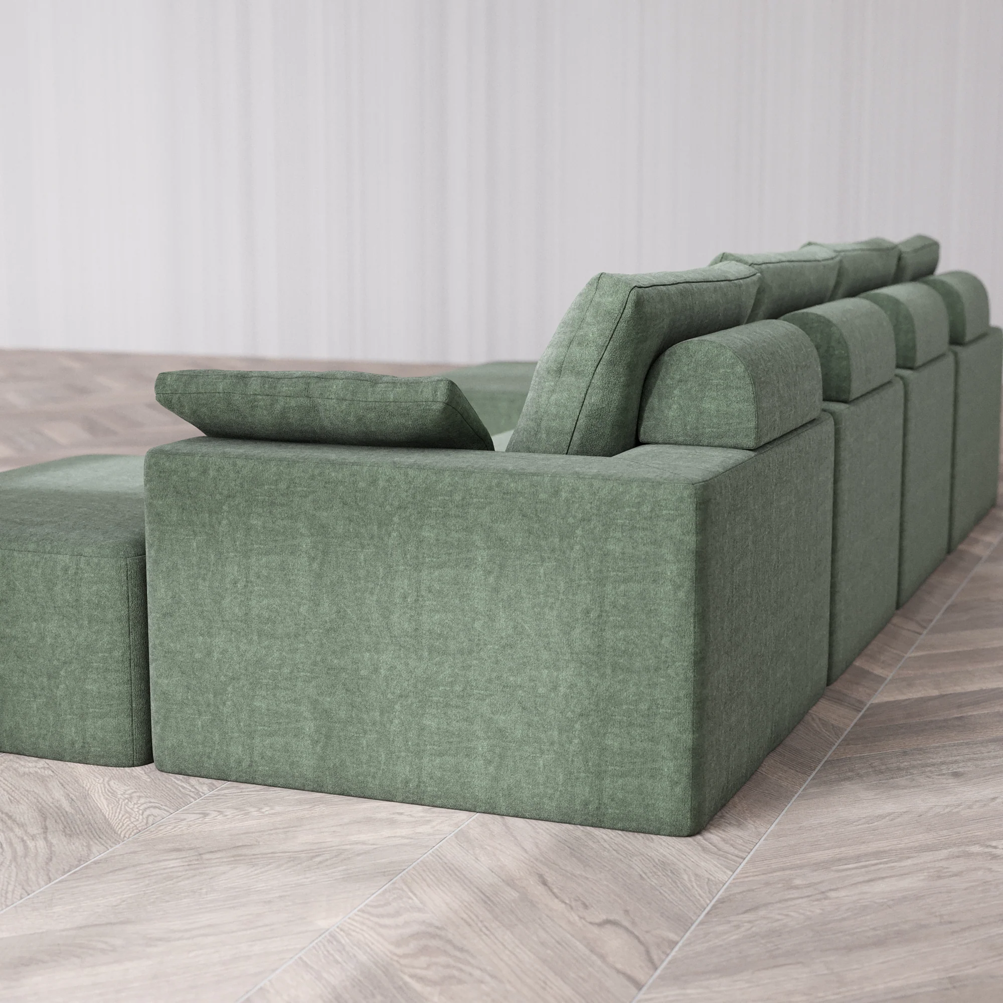 Slipcover Only - Modular Washable 4-Seater Open-Ends U Sectional Cloud + Bolster Sofa in Sage - Image 5