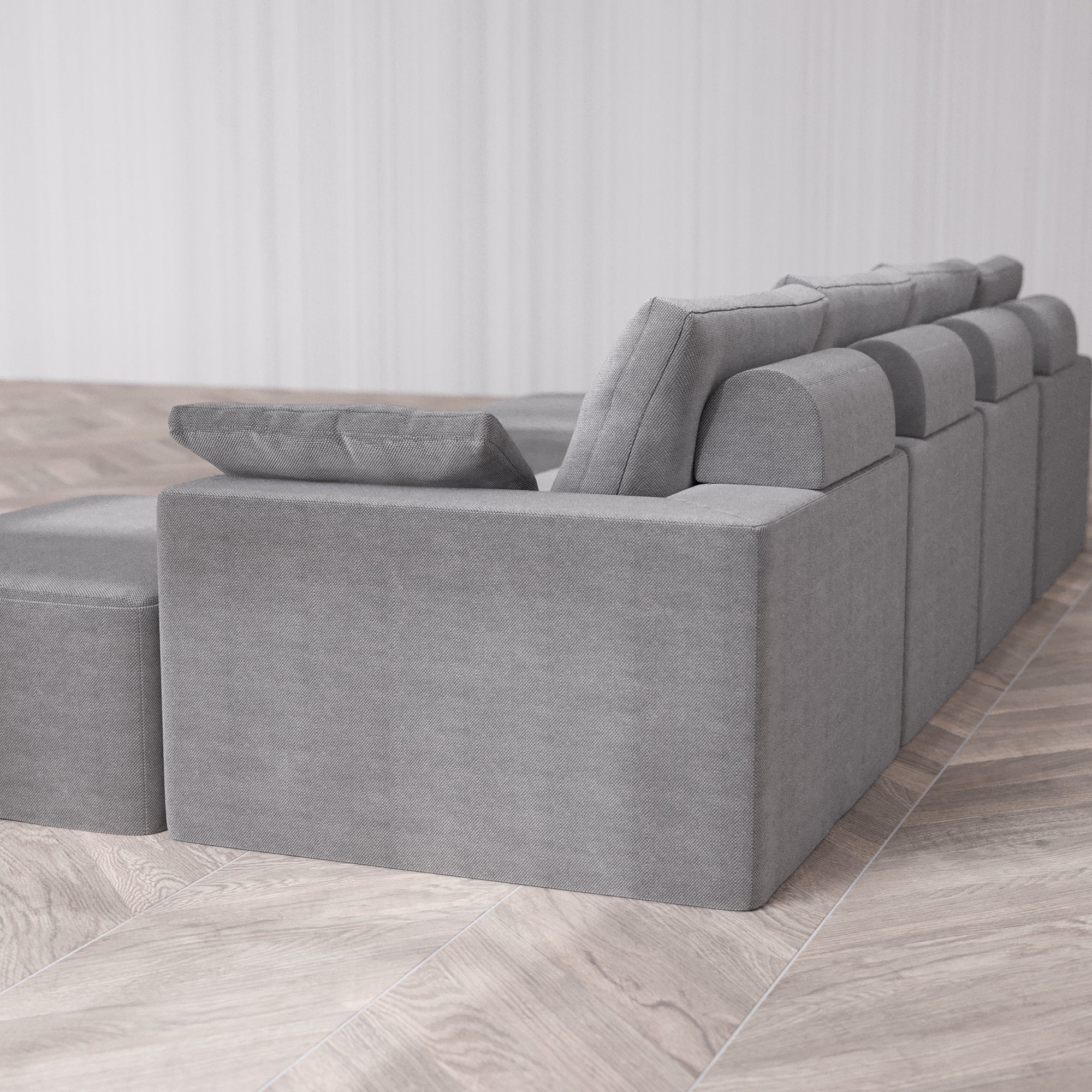 Slipcover Only - Modular Washable 4-Seater Open-Ends U Sectional Cloud + Bolster Sofa in Slate - Image 5