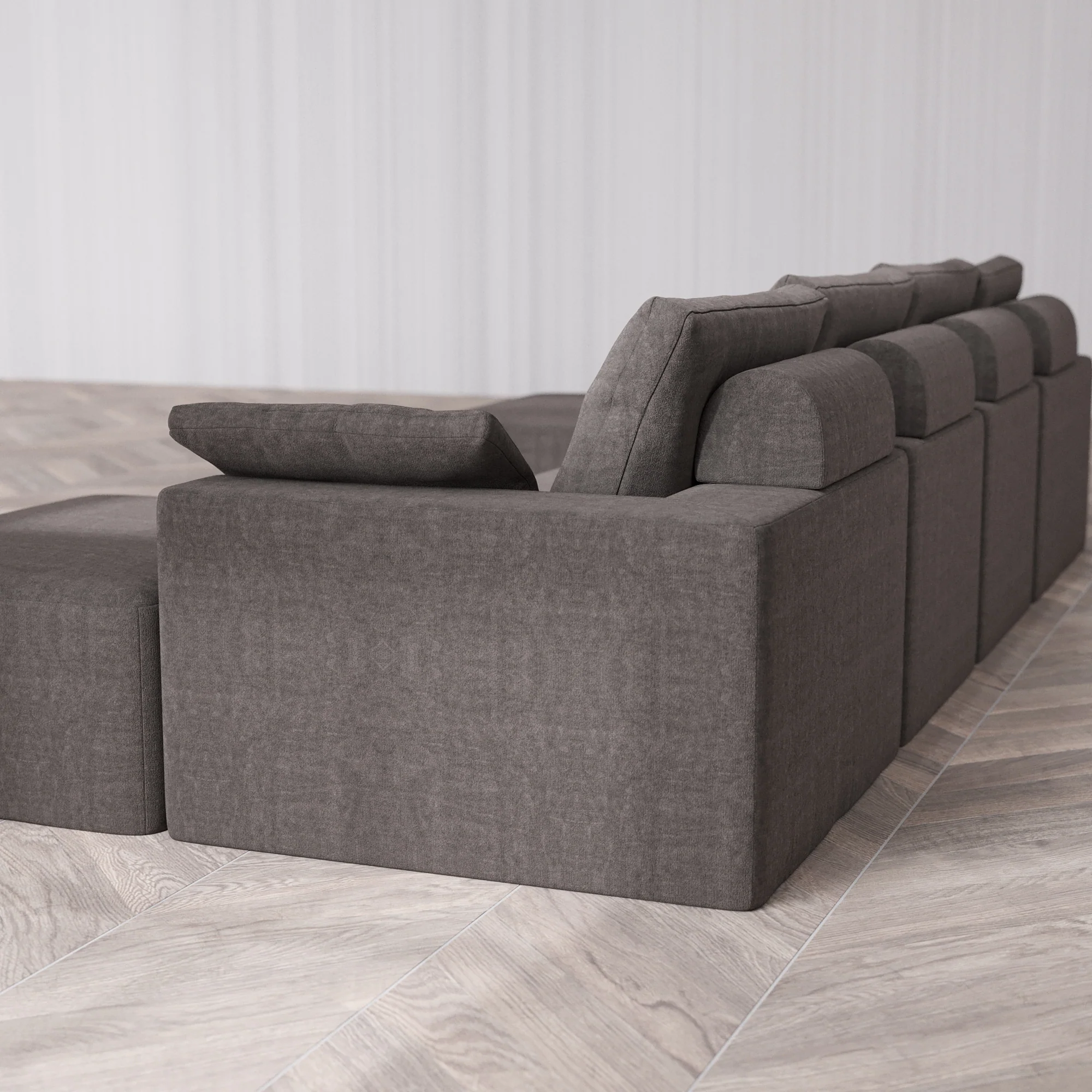 Slipcover Only - Modular Washable 4-Seater Open-Ends U Sectional Cloud + Bolster Sofa in Truffle - Image 5