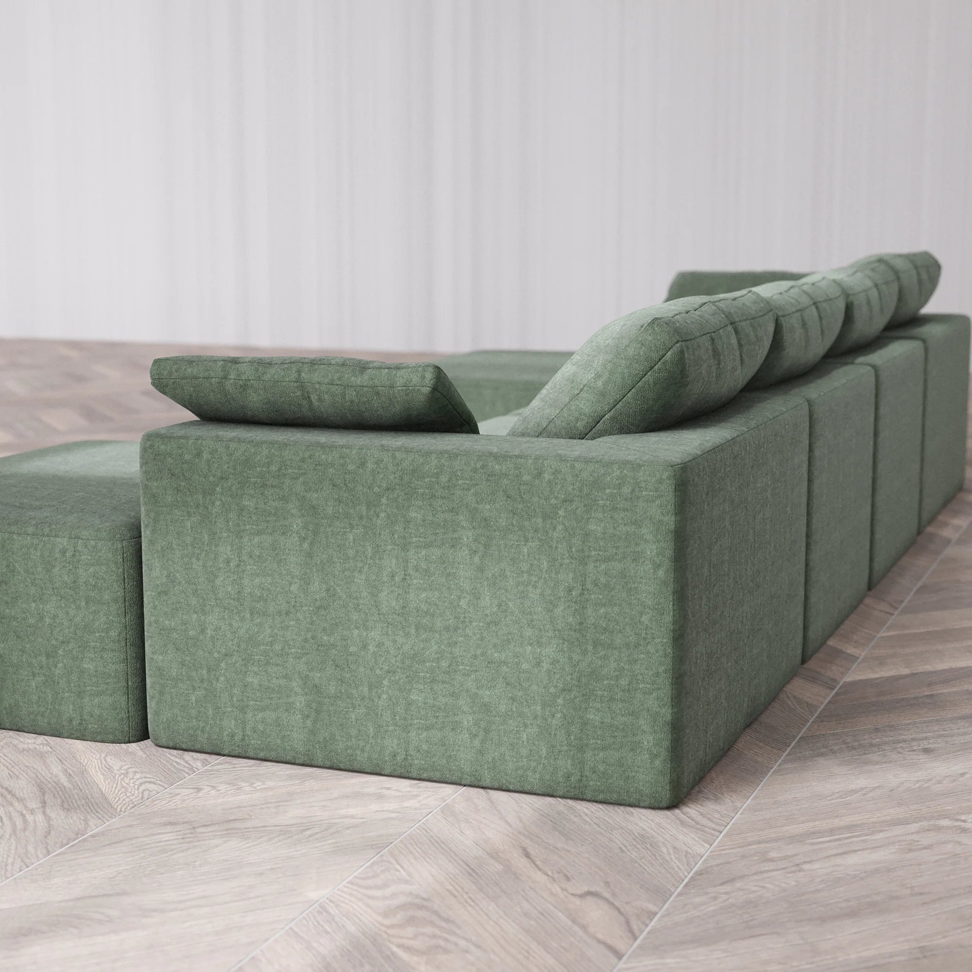 Slipcover Only - Modular Washable 4-Seater Open-Ends U Sectional Cloud Sofa in Sage - Image 5