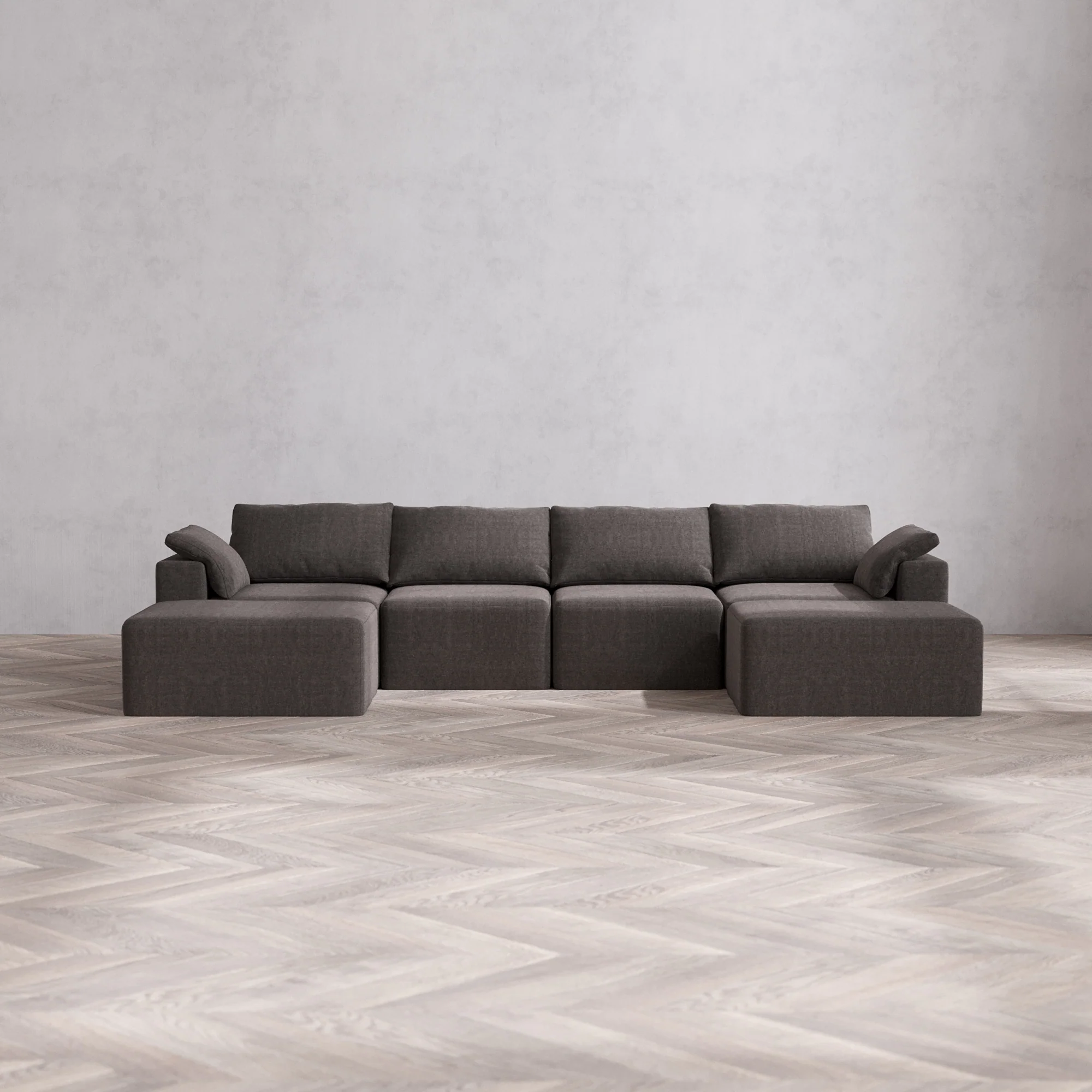 Slipcover Only - Modular Washable 4-Seater Open-Ends U Sectional Cloud Sofa in Truffle