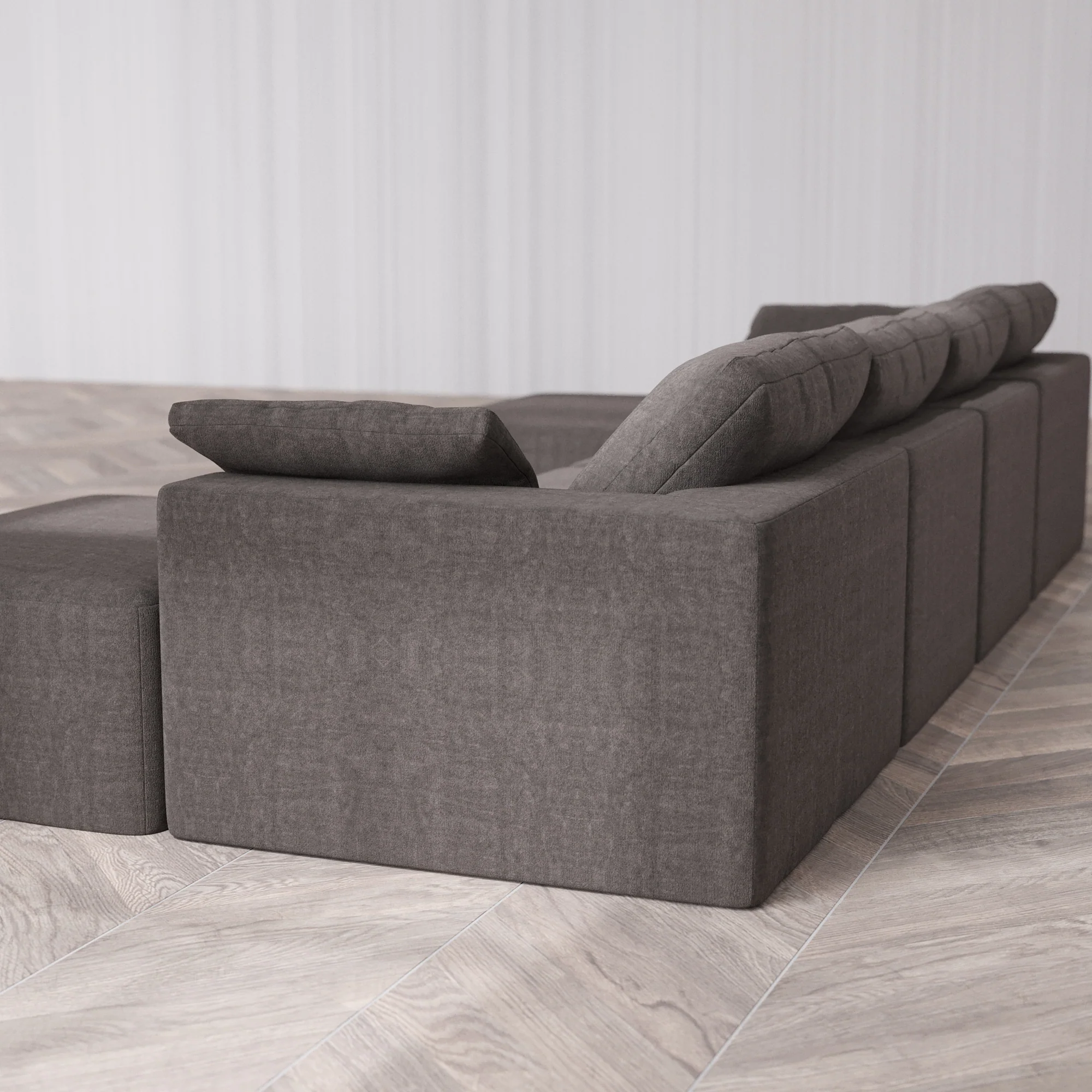 Slipcover Only - Modular Washable 4-Seater Open-Ends U Sectional Cloud Sofa in Truffle - Image 5