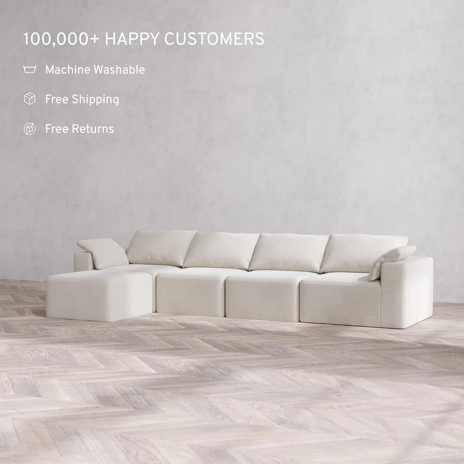 Slipcover Only - Modular Washable 4-Seater Sectional Cloud Sofa in Cashew - Image 2