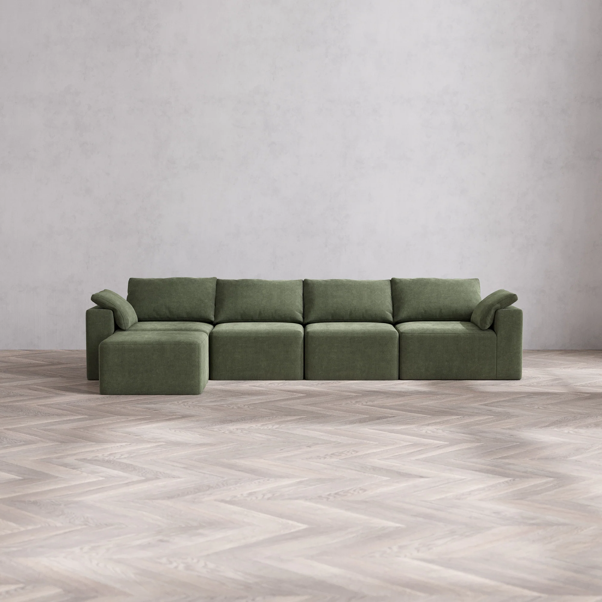 Slipcover Only - Modular Washable 4-Seater Sectional Cloud Sofa in Juniper