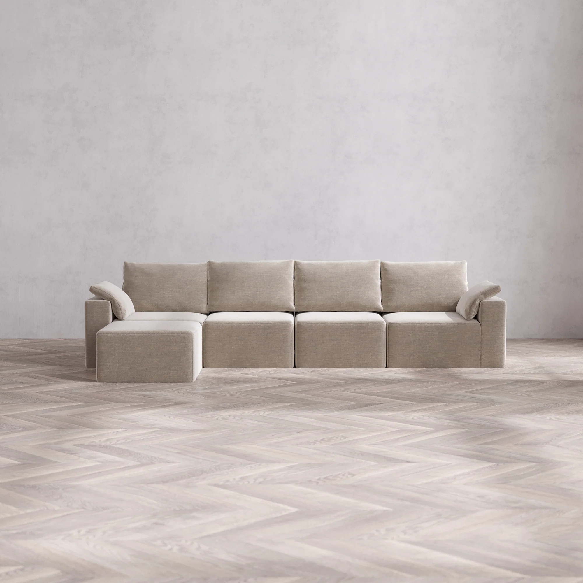 Slipcover Only - Modular Washable 4-Seater Sectional Cloud + Bolster Sofa in Caraway
