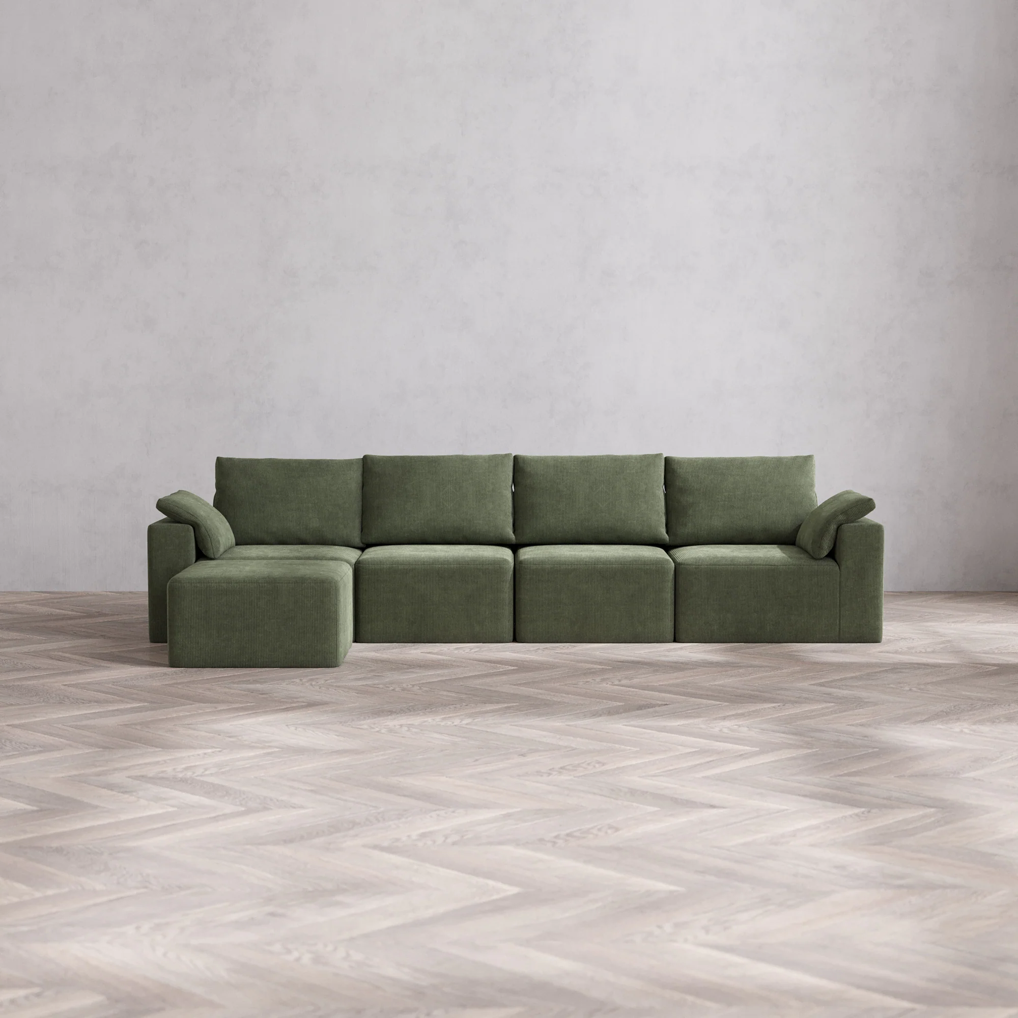 Slipcover Only - Modular Washable 4-Seater Sectional Cloud + Bolster Sofa in Juniper