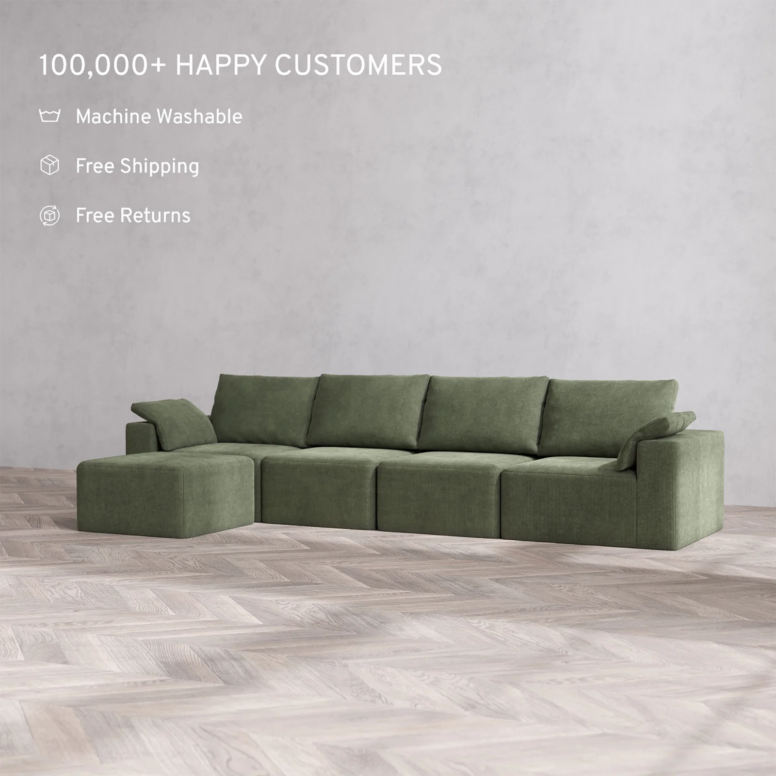 Slipcover Only - Modular Washable 4-Seater Sectional Cloud + Bolster Sofa in Juniper - Image 2