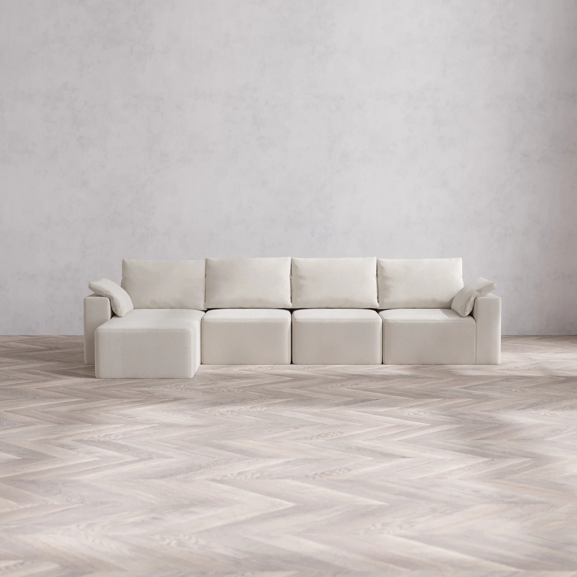 Slipcover Only - Modular Washable 4-Seater Sectional Cloud + Bolster Sofa in Pearl