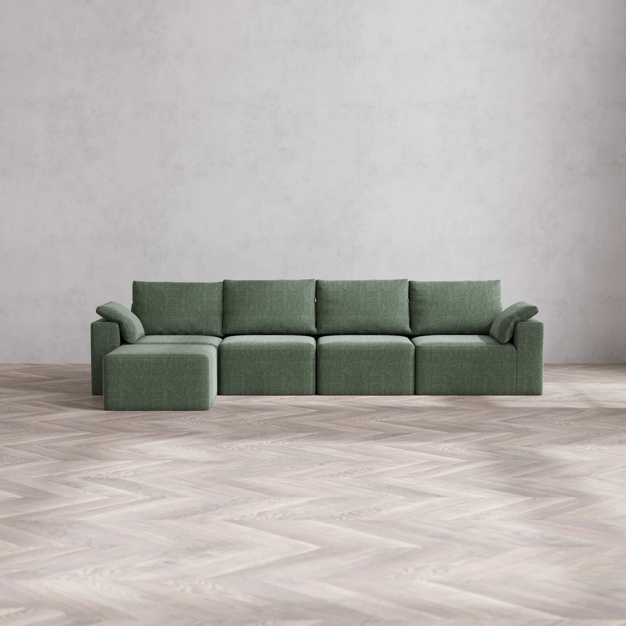 Slipcover Only - Modular Washable 4-Seater Sectional Cloud + Bolster Sofa in Sage