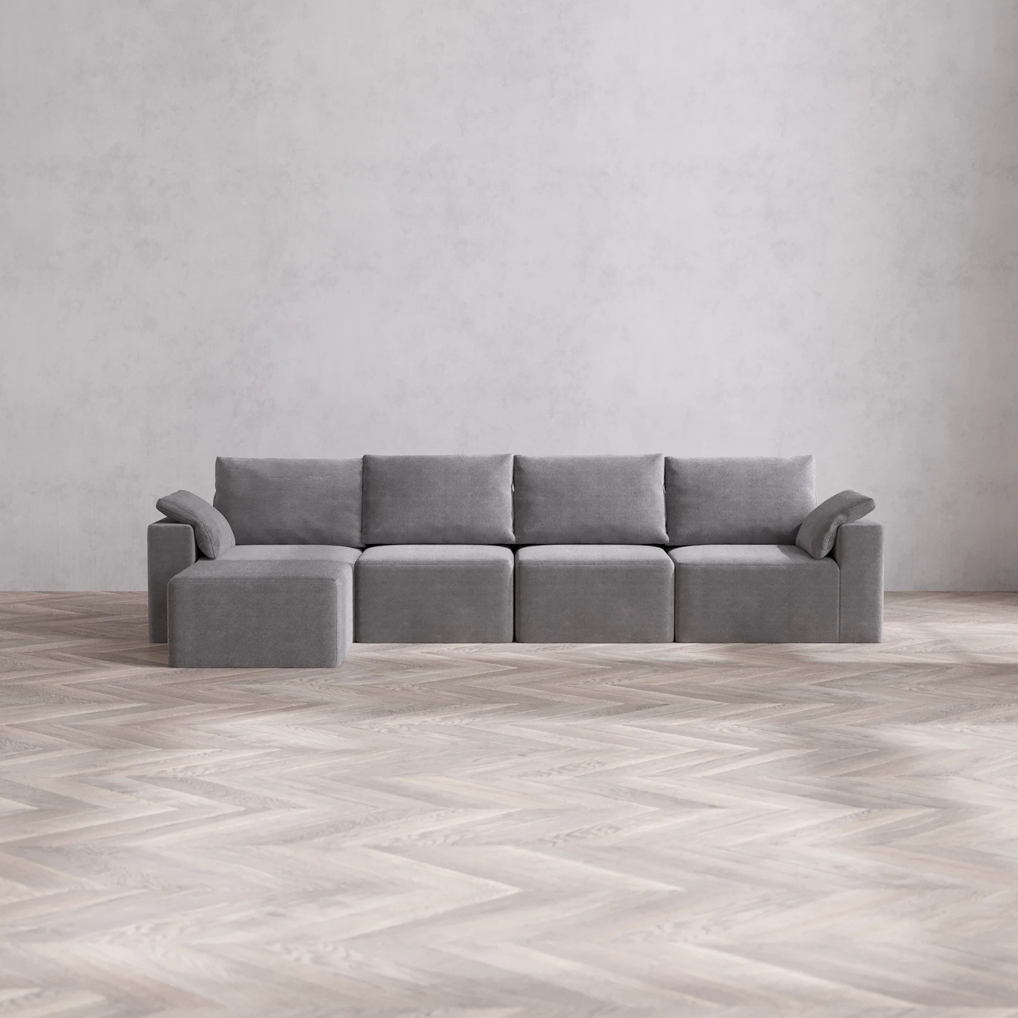 Slipcover Only - Modular Washable 4-Seater Sectional Cloud + Bolster Sofa in Slate