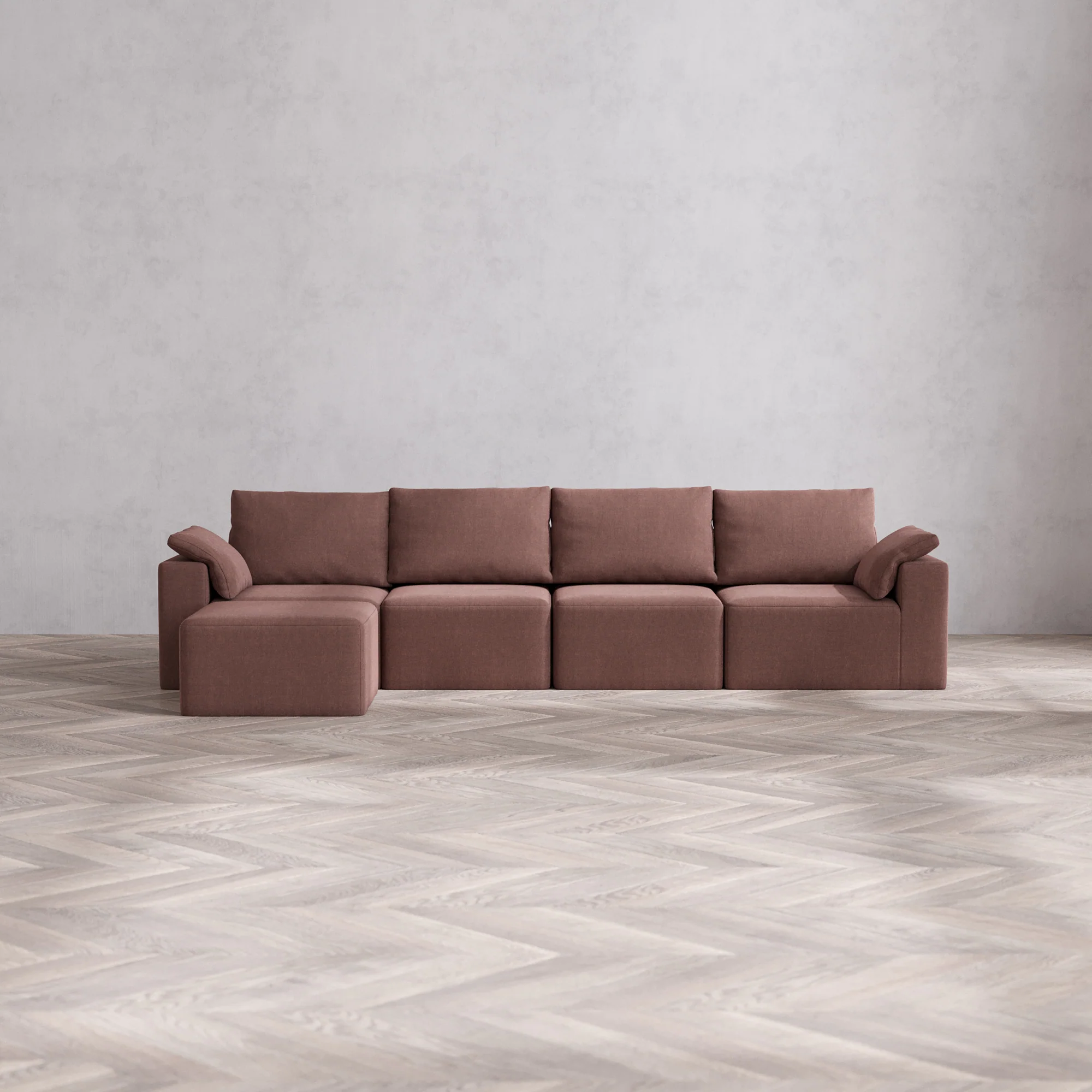 Slipcover Only - Modular Washable 4-Seater Sectional Cloud + Bolster Sofa in Sumac