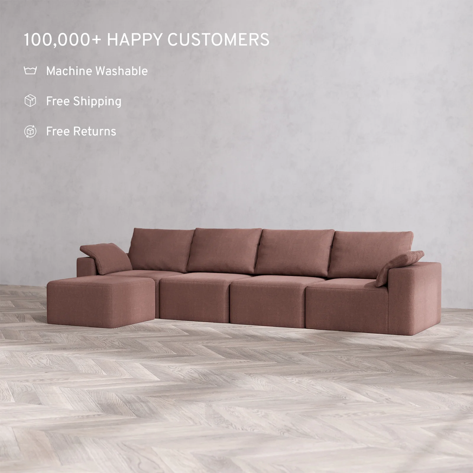 Slipcover Only - Modular Washable 4-Seater Sectional Cloud + Bolster Sofa in Sumac - Image 2