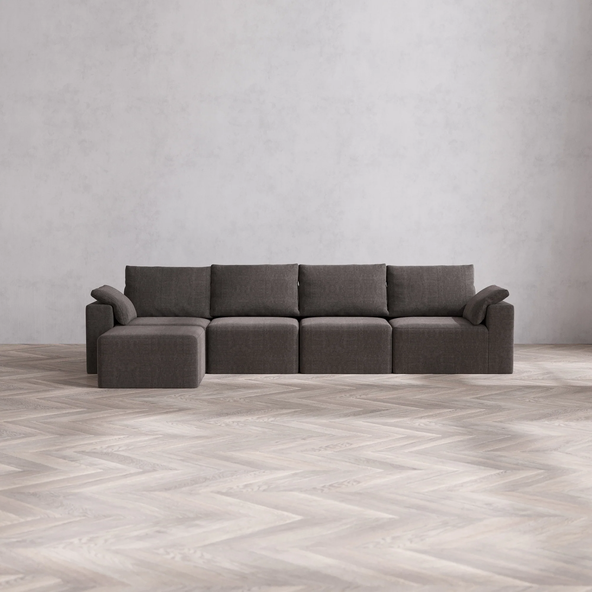 Slipcover Only - Modular Washable 4-Seater Sectional Cloud + Bolster Sofa in Truffle