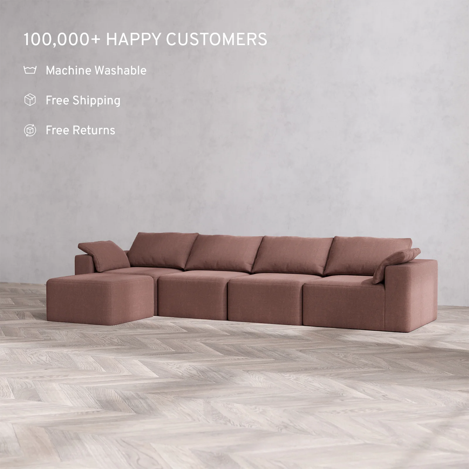 Slipcover Only - Modular Washable 4-Seater Sectional Cloud Sofa in Sumac - Image 2