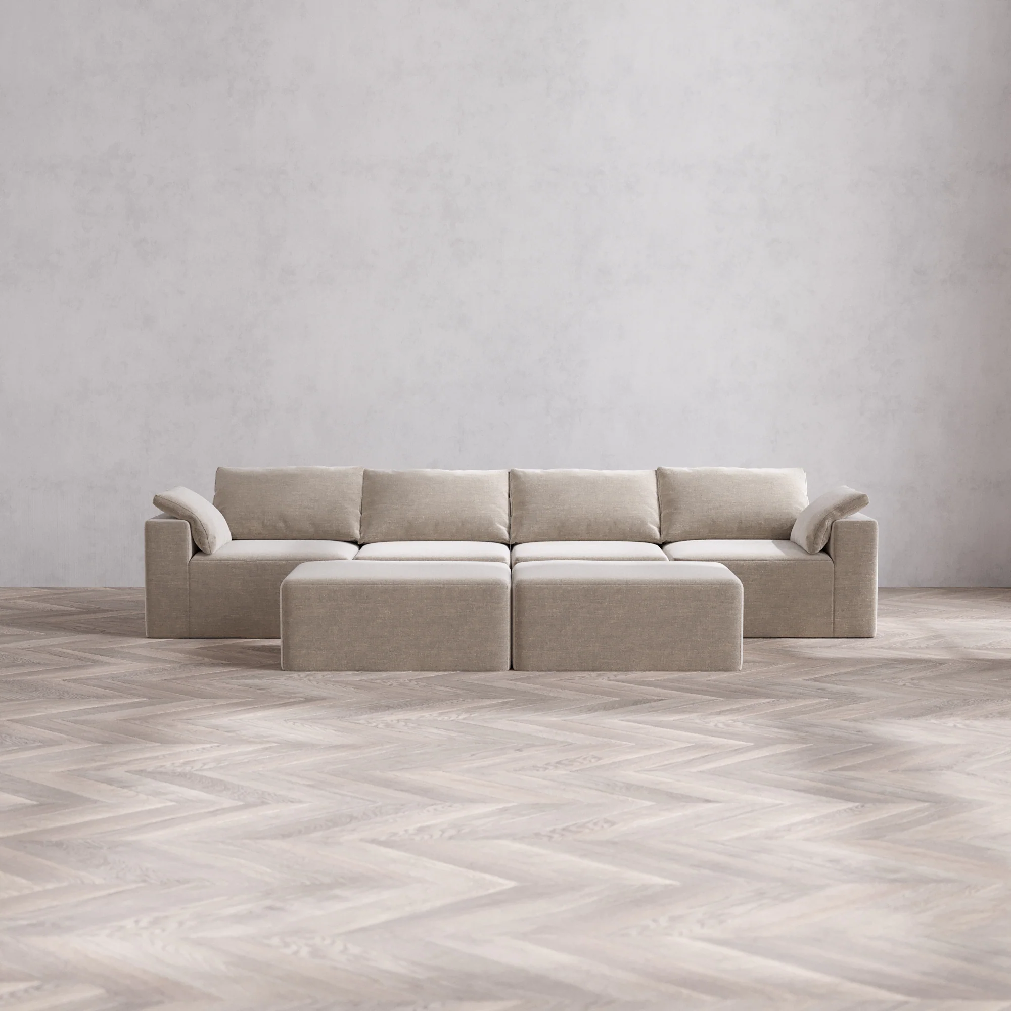 Slipcover Only - Modular Washable 4-Seater Cloud Sofa + Chaise Ottoman Bench in Caraway