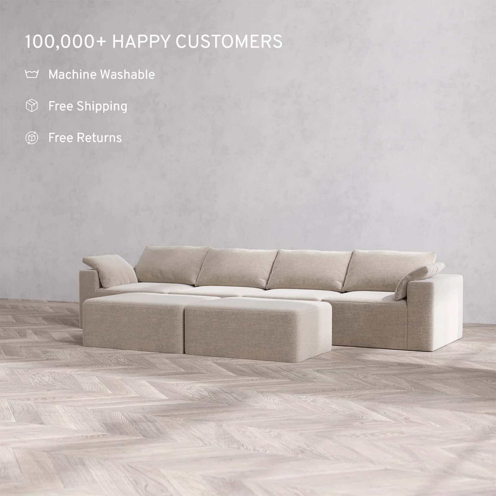 Slipcover Only - Modular Washable 4-Seater Cloud Sofa + Chaise Ottoman Bench in Caraway - Image 2