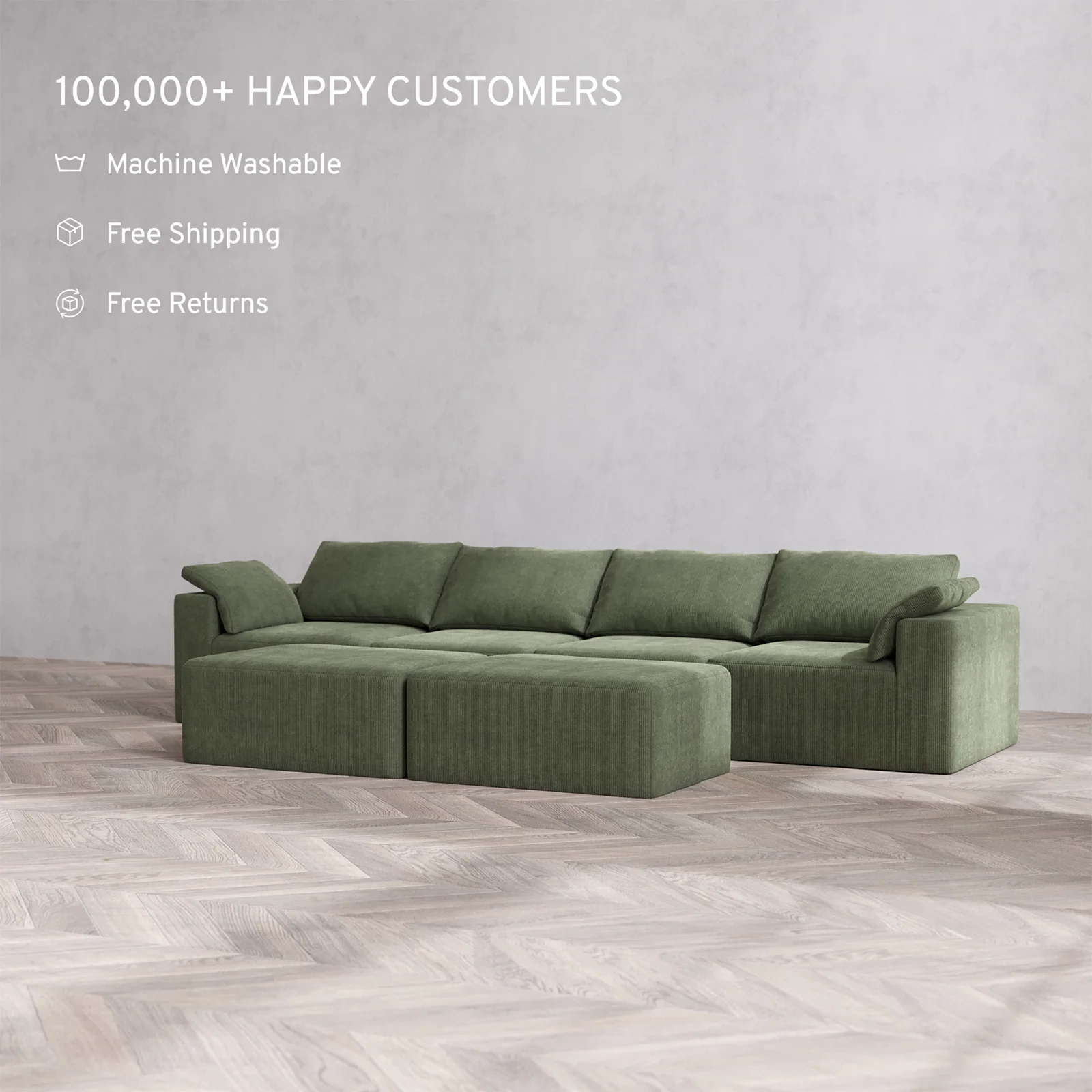 Slipcover Only - Modular Washable 4-Seater Cloud Sofa + Chaise Ottoman Bench in Juniper - Image 2