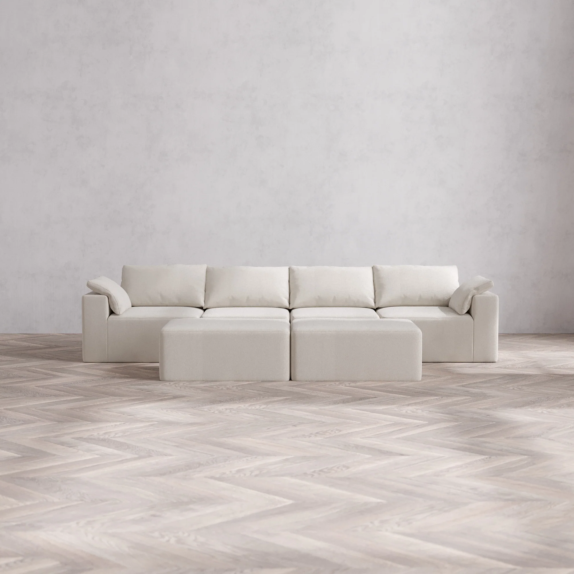 Slipcover Only - Modular Washable 4-Seater Cloud Sofa + Chaise Ottoman Bench in Pearl