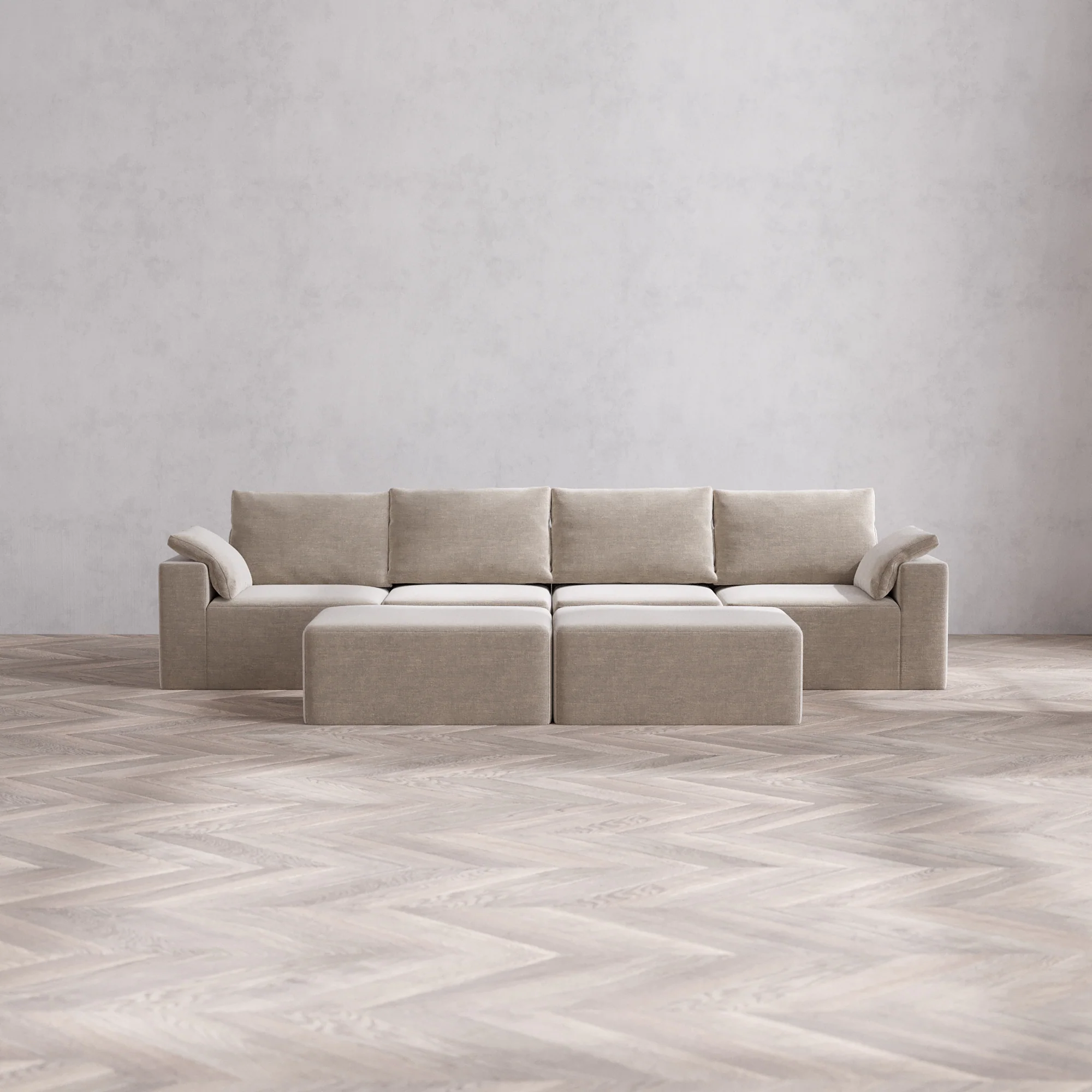 Slipcover Only - Modular Washable 4-Seater Cloud + Bolster Sofa + Chaise Ottoman Bench in Caraway