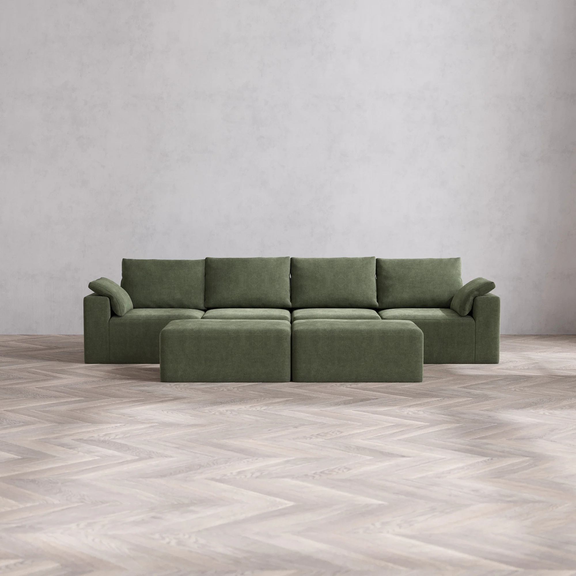 Slipcover Only - Modular Washable 4-Seater Cloud + Bolster Sofa + Chaise Ottoman Bench in Juniper