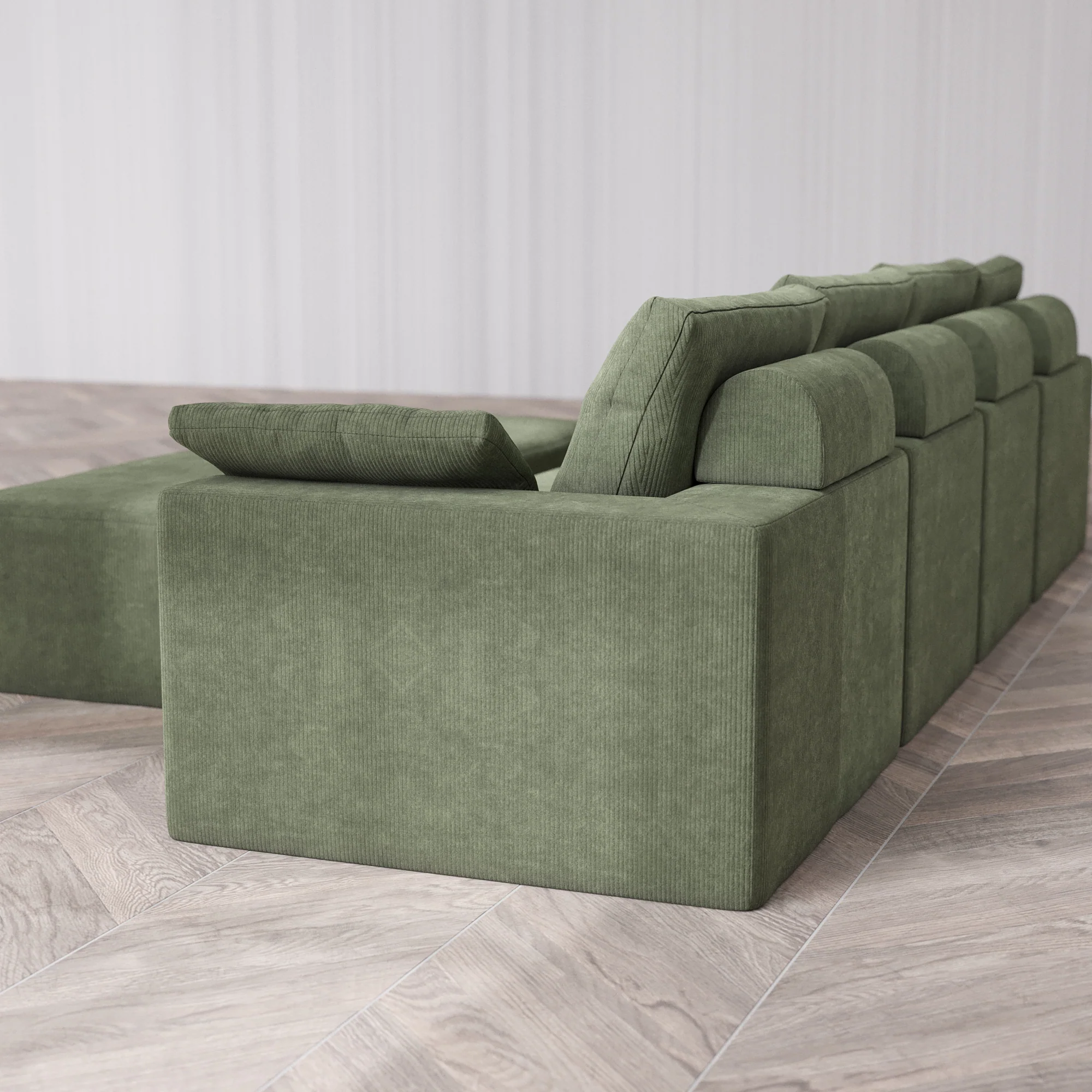 Slipcover Only - Modular Washable 4-Seater Cloud + Bolster Sofa + Chaise Ottoman Bench in Juniper - Image 5