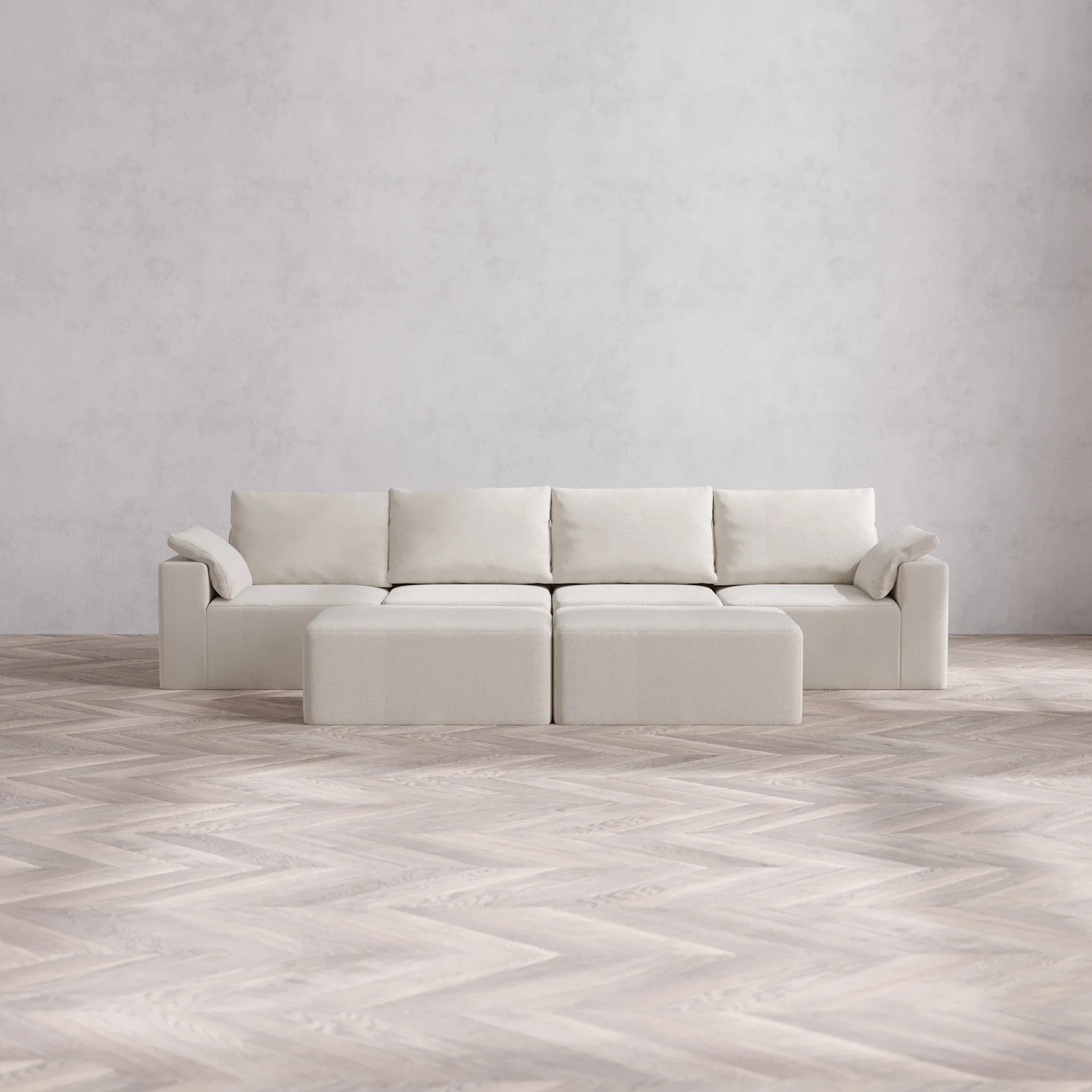 Slipcover Only - Modular Washable 4-Seater Cloud + Bolster Sofa + Chaise Ottoman Bench in Pearl