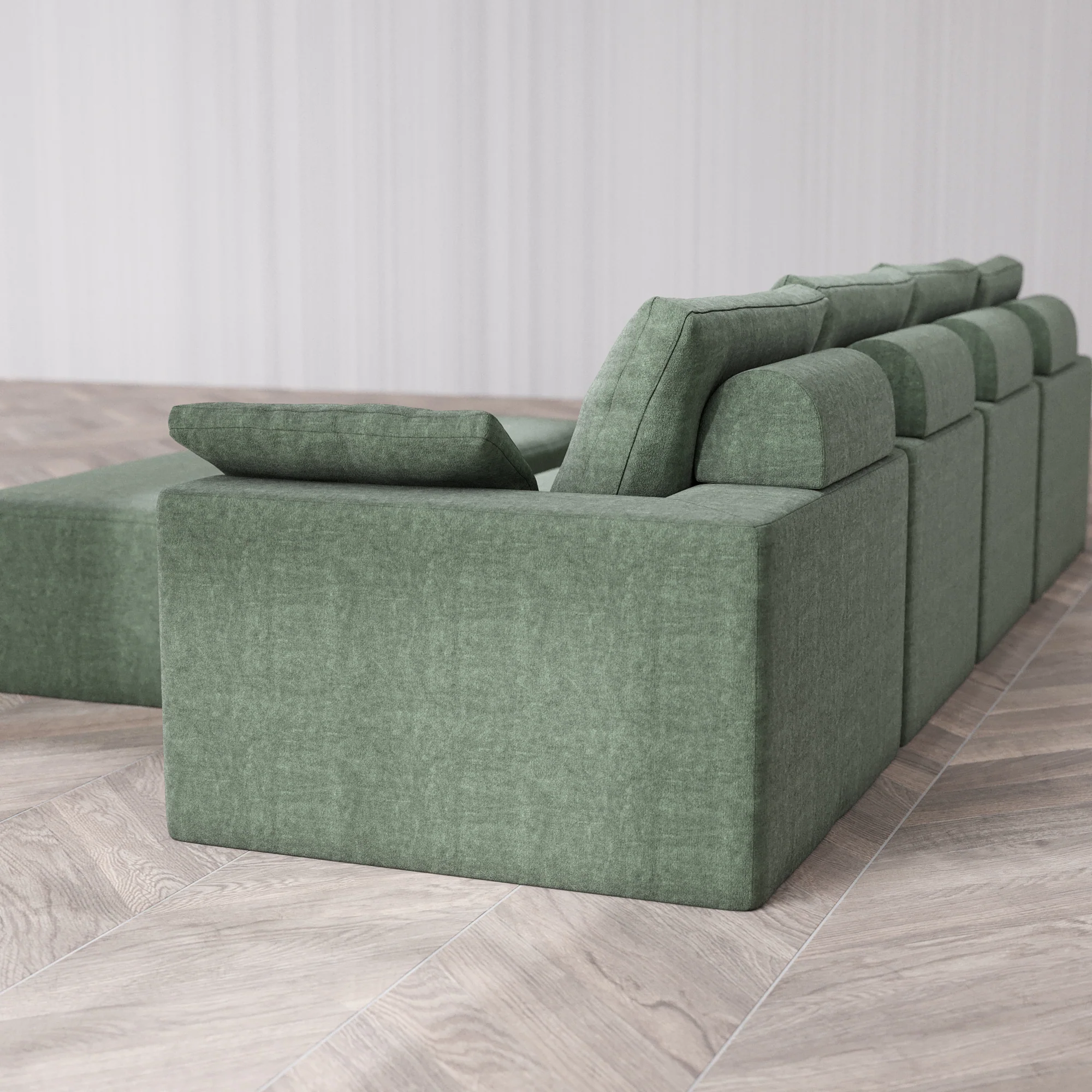Slipcover Only - Modular Washable 4-Seater Cloud + Bolster Sofa + Chaise Ottoman Bench in Sage - Image 5