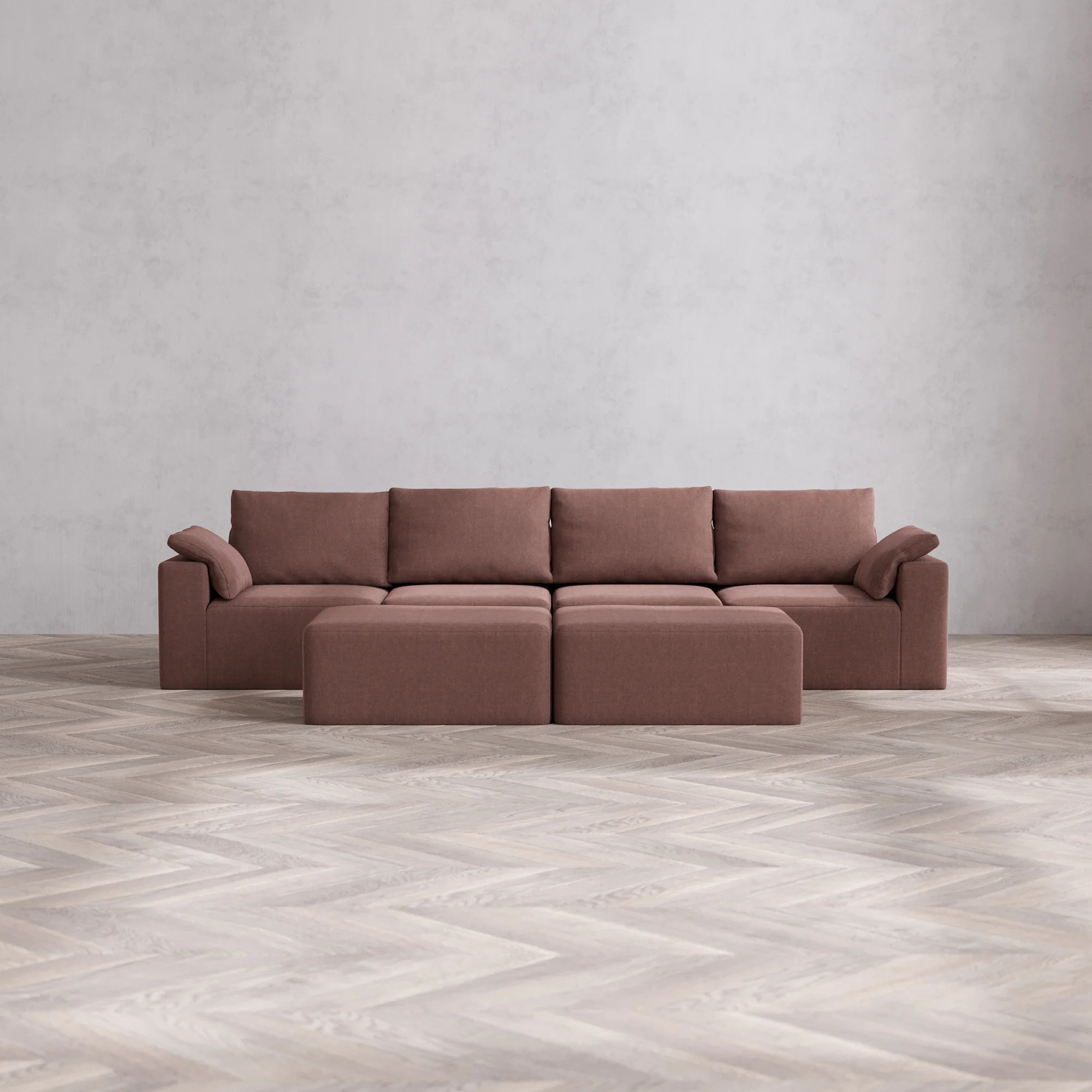 Slipcover Only - Modular Washable 4-Seater Cloud + Bolster Sofa + Chaise Ottoman Bench in Sumac