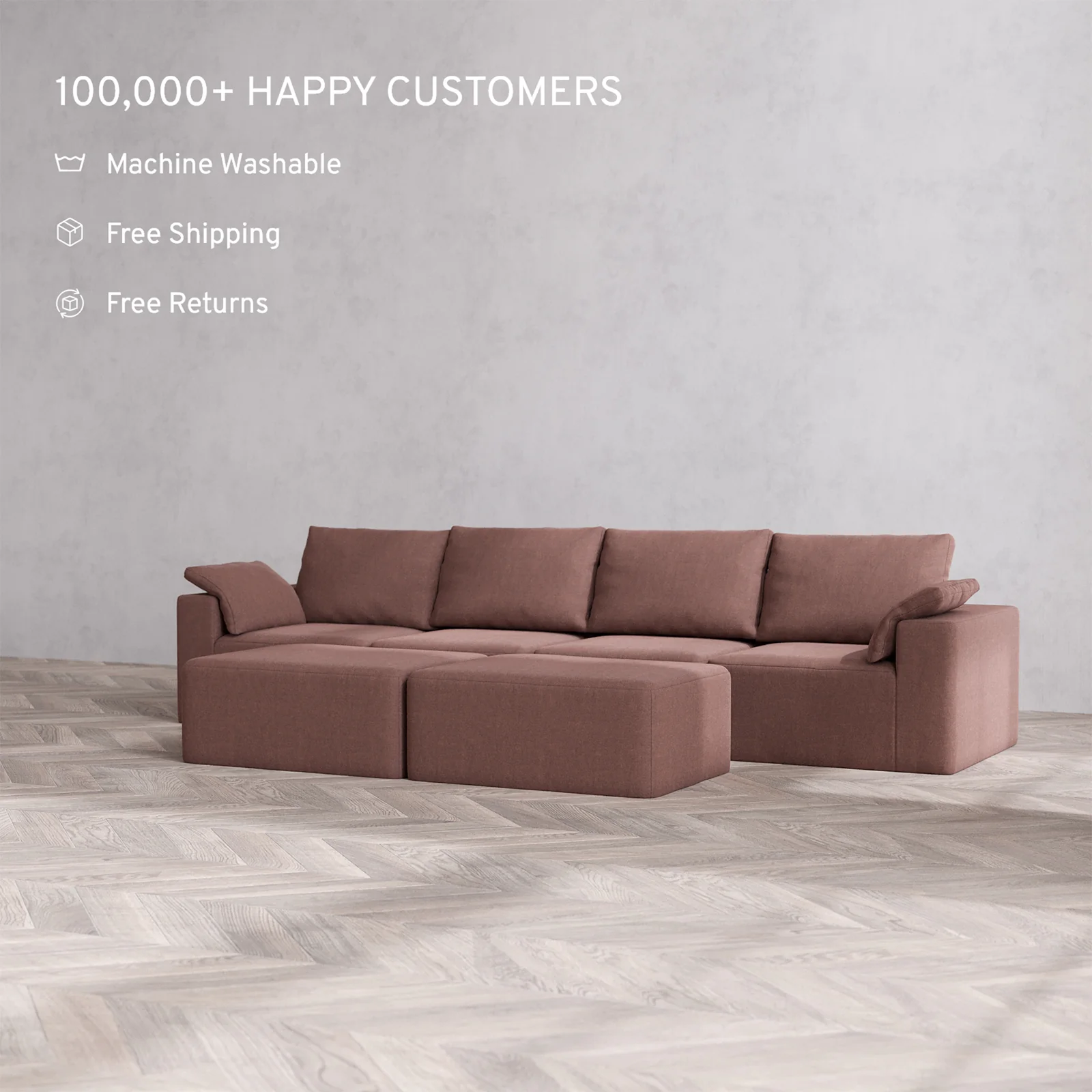 Slipcover Only - Modular Washable 4-Seater Cloud + Bolster Sofa + Chaise Ottoman Bench in Sumac - Image 2