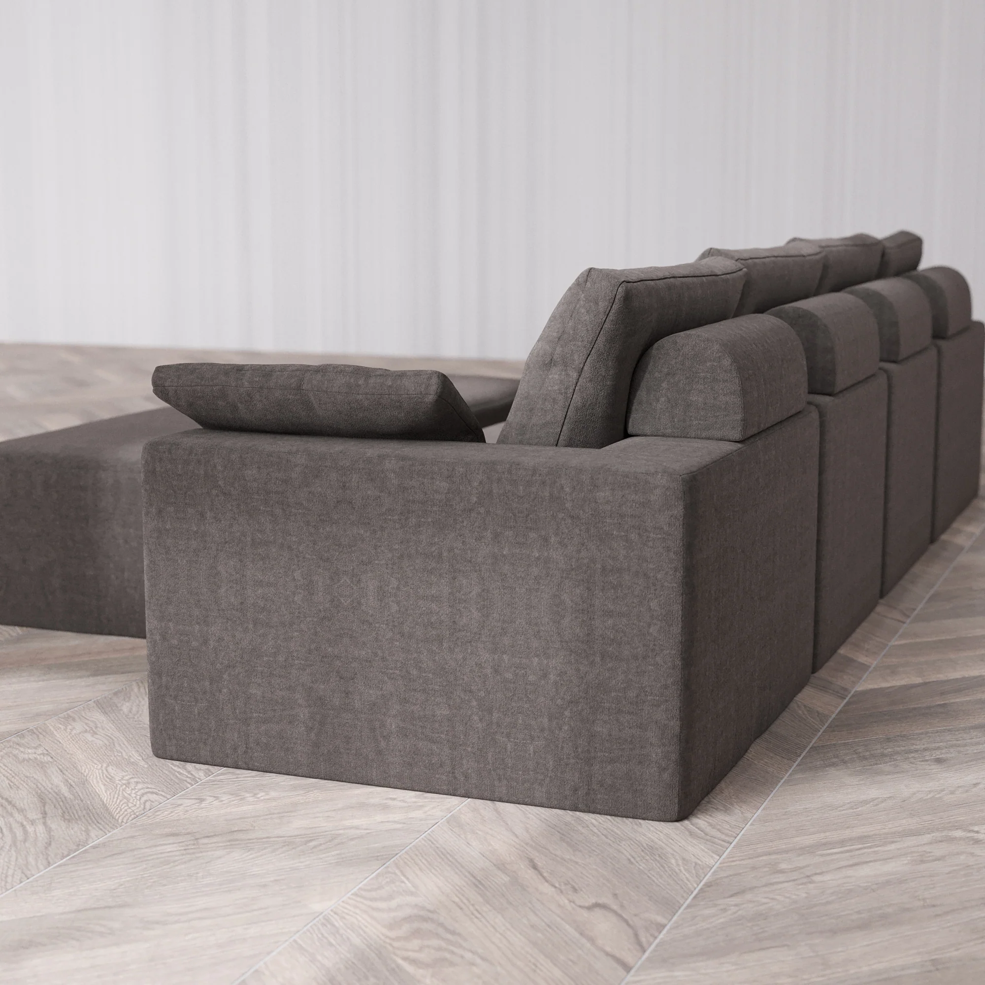 Slipcover Only - Modular Washable 4-Seater Cloud + Bolster Sofa + Chaise Ottoman Bench in Truffle - Image 5