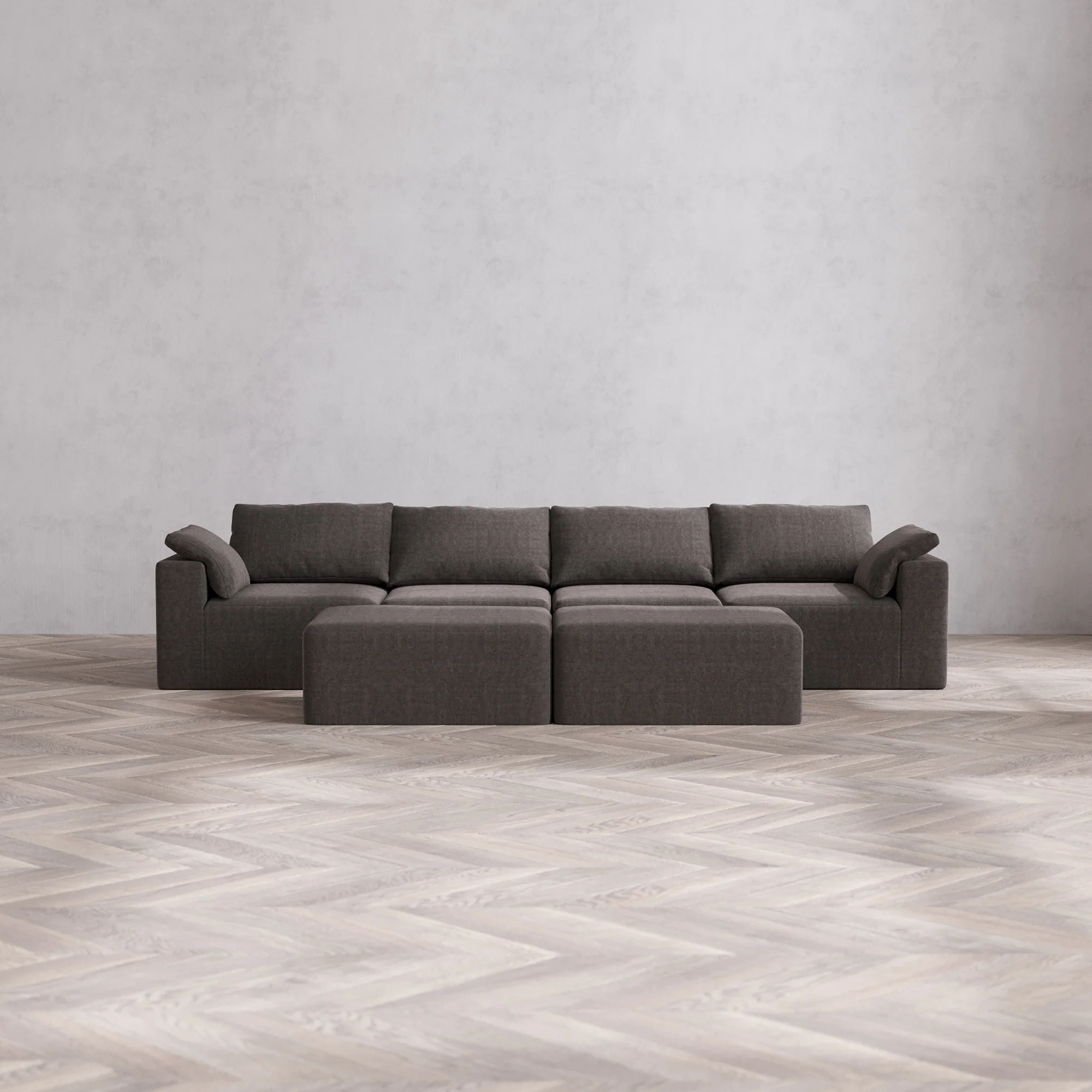 Slipcover Only - Modular Washable 4-Seater Cloud Sofa + Chaise Ottoman Bench in Truffle