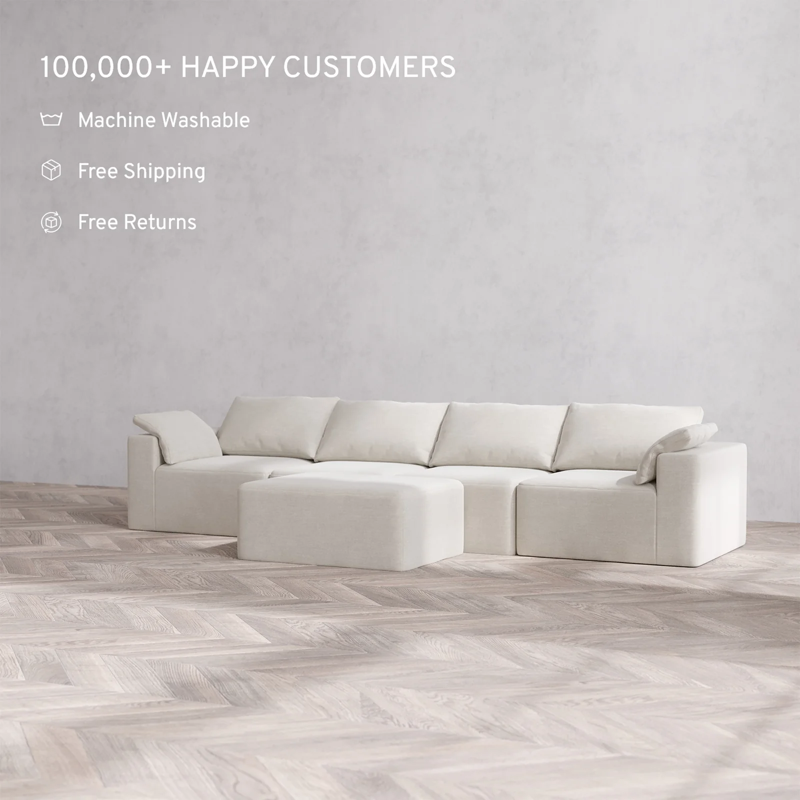Slipcover Only - Modular Washable 4-Seater Cloud Sofa + Chaise Ottoman in Cashew - Image 2