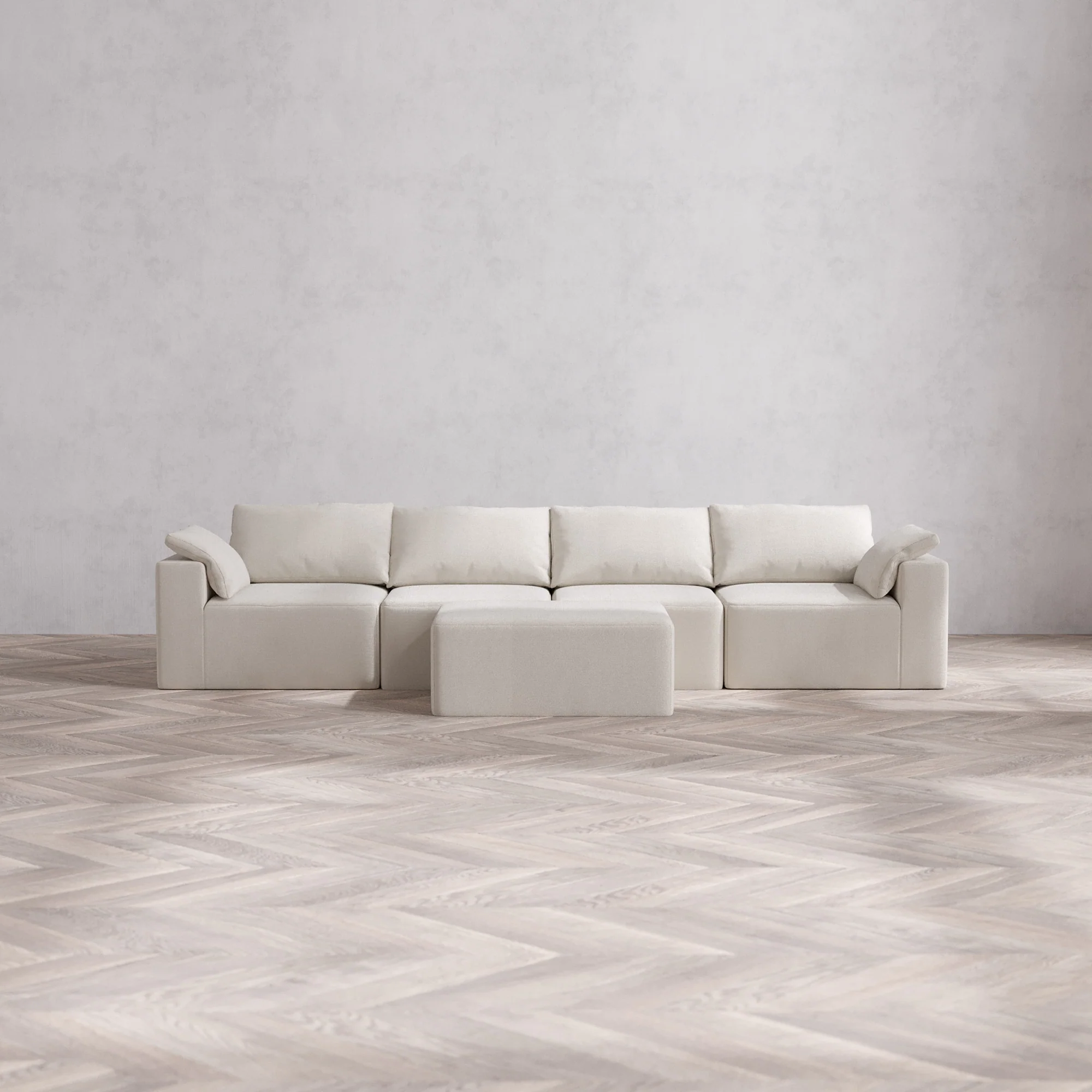 Slipcover Only - Modular Washable 4-Seater Cloud Sofa + Chaise Ottoman in Pearl