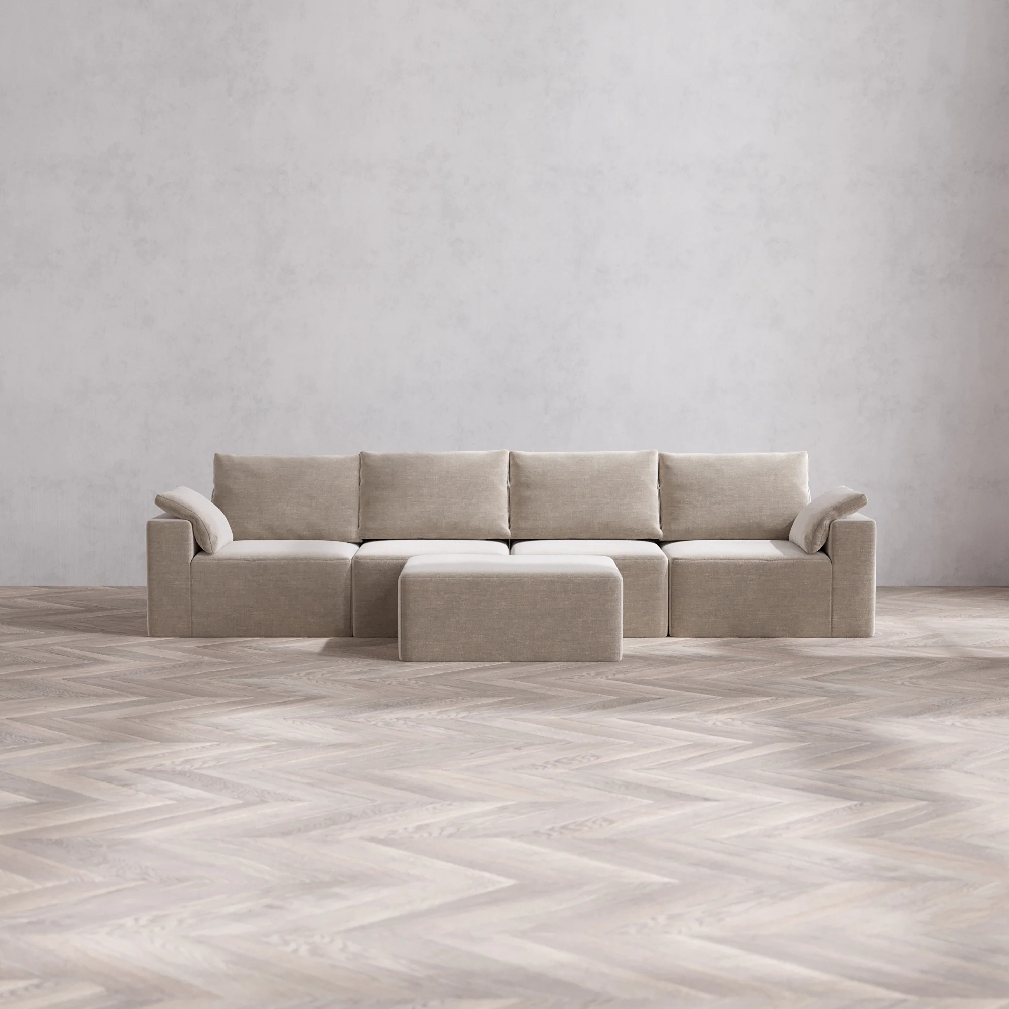 Slipcover Only - Modular Washable 4-Seater Cloud + Bolster Sofa + Chaise Ottoman in Caraway