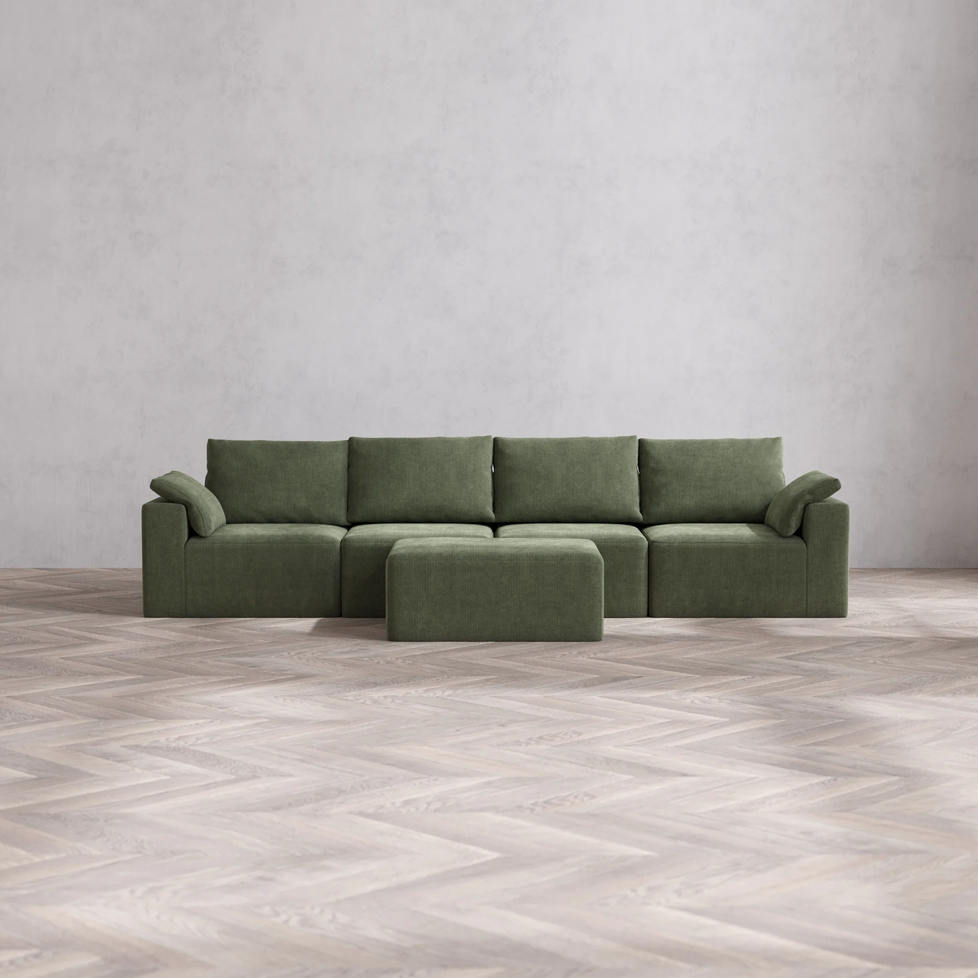 Slipcover Only - Modular Washable 4-Seater Cloud + Bolster Sofa + Chaise Ottoman in Juniper