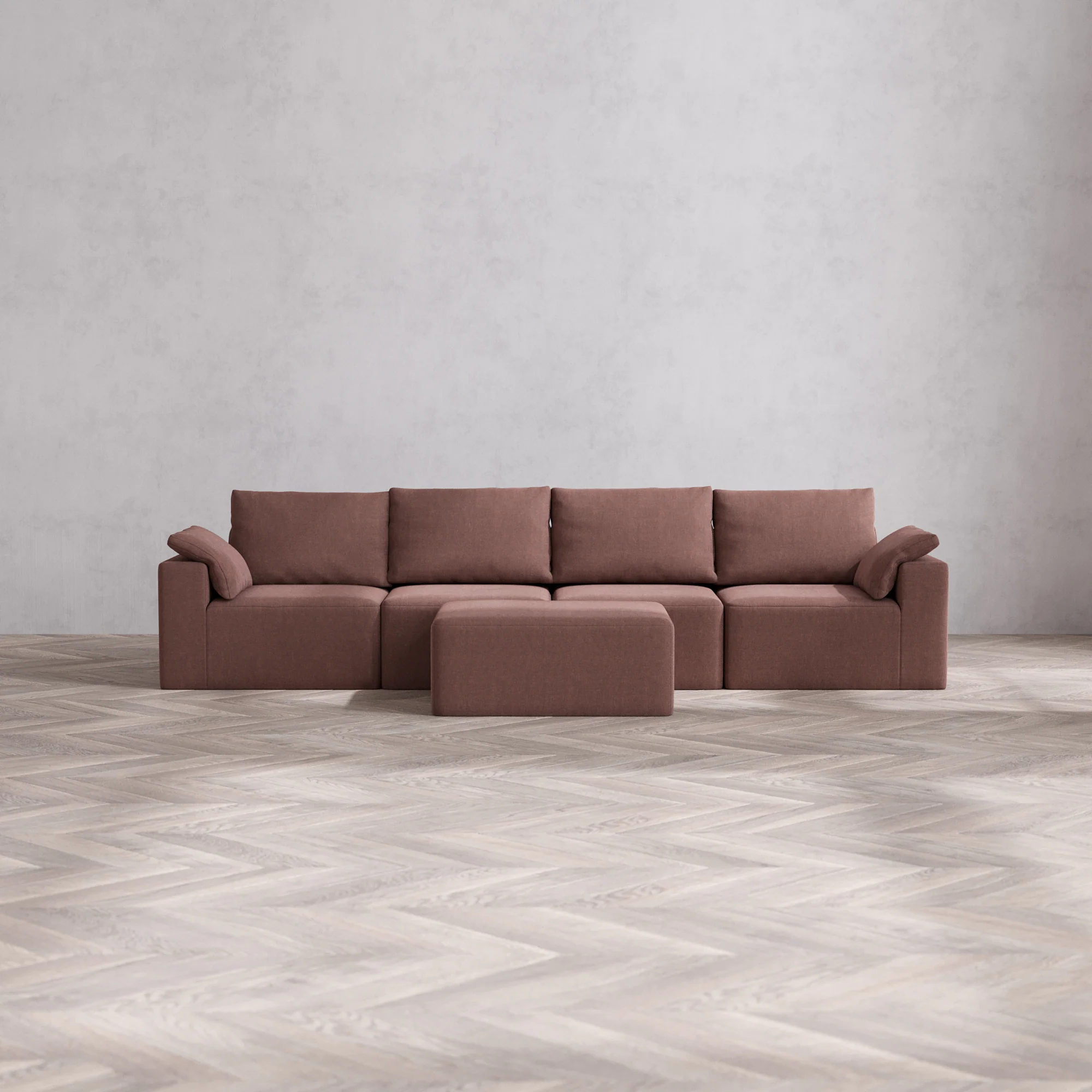 Slipcover Only - Modular Washable 4-Seater Cloud + Bolster Sofa + Chaise Ottoman in Sumac