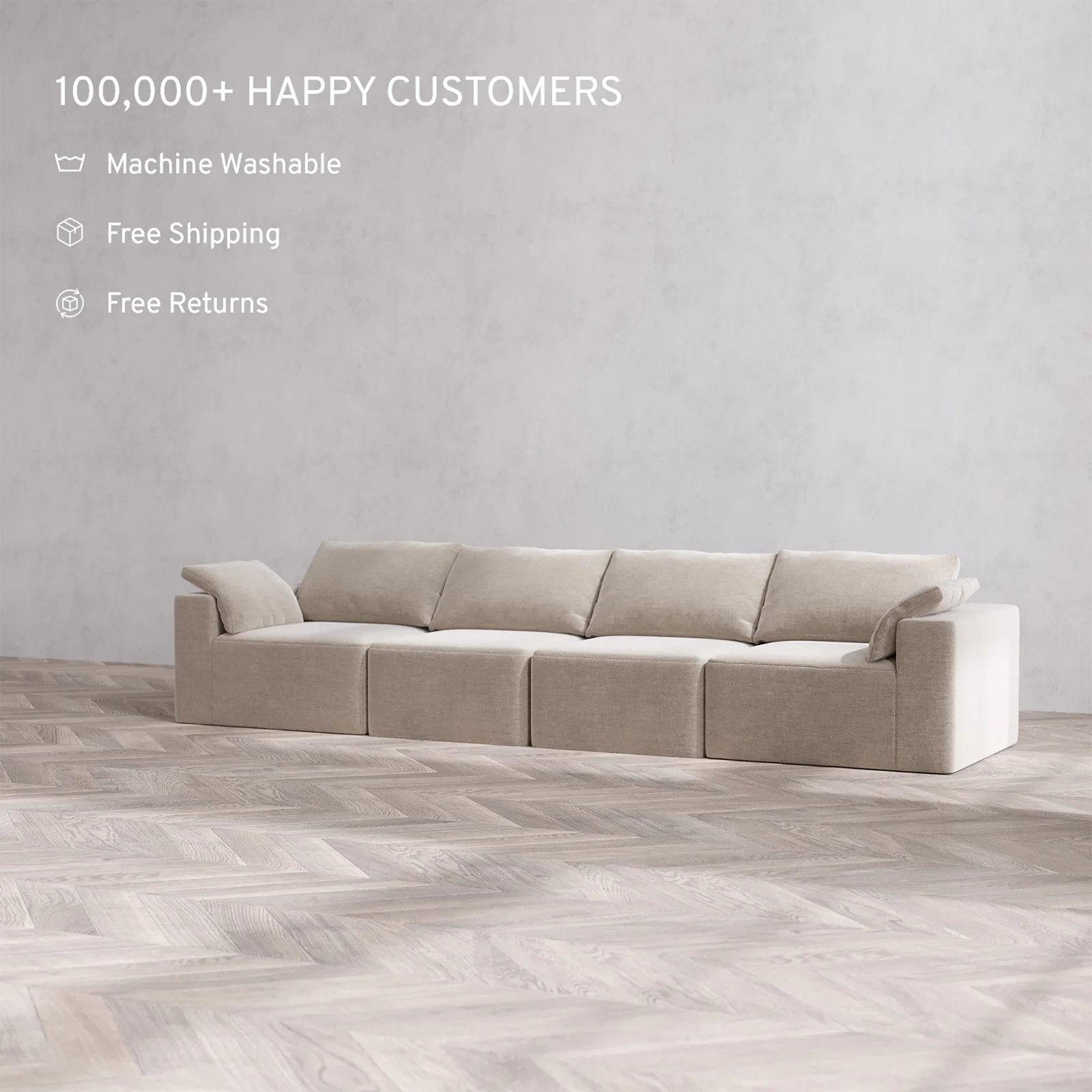 Slipcover Only - Modular Washable 4-Seater Cloud Sofa in Caraway - Image 2