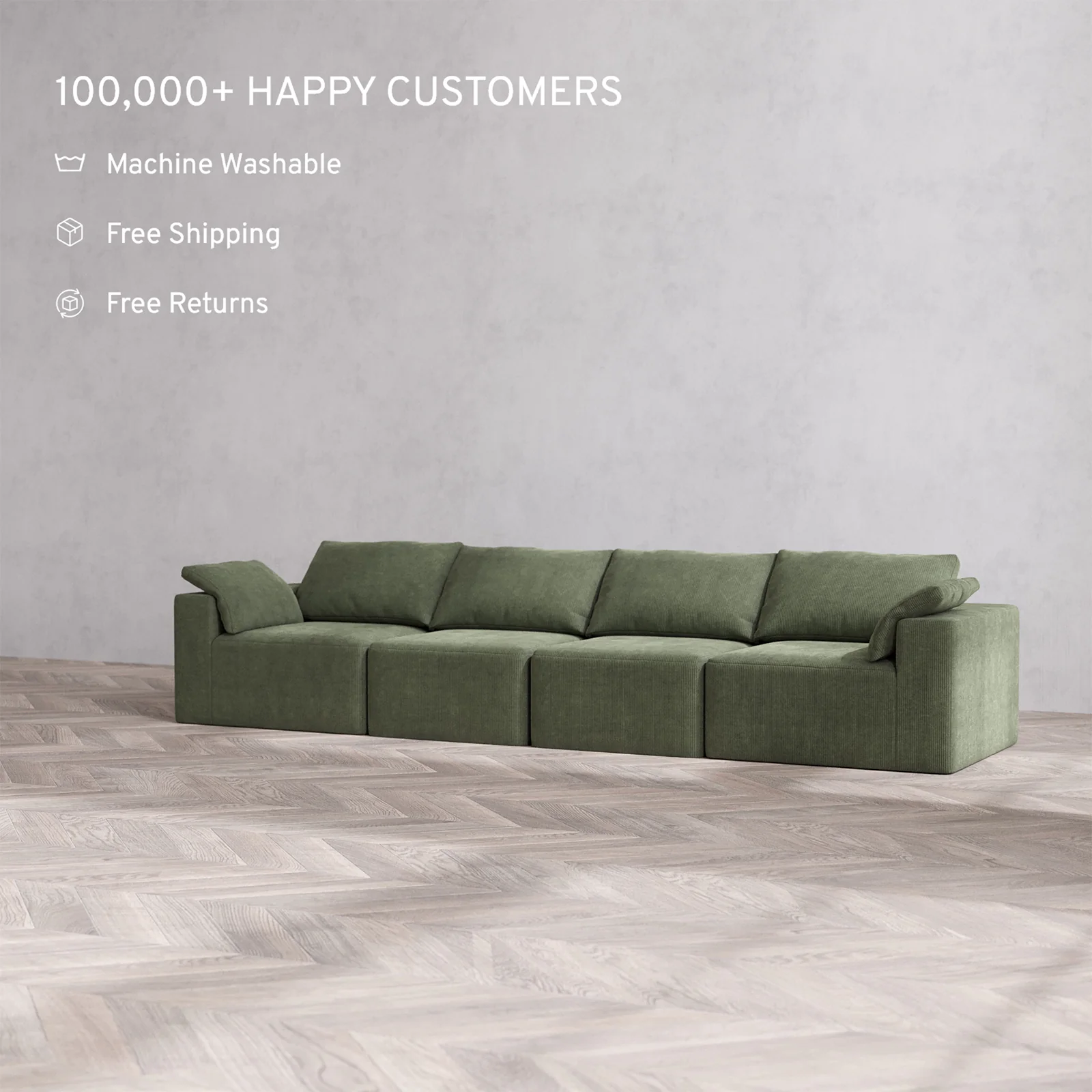 Slipcover Only - Modular Washable 4-Seater Cloud Sofa in Juniper - Image 2