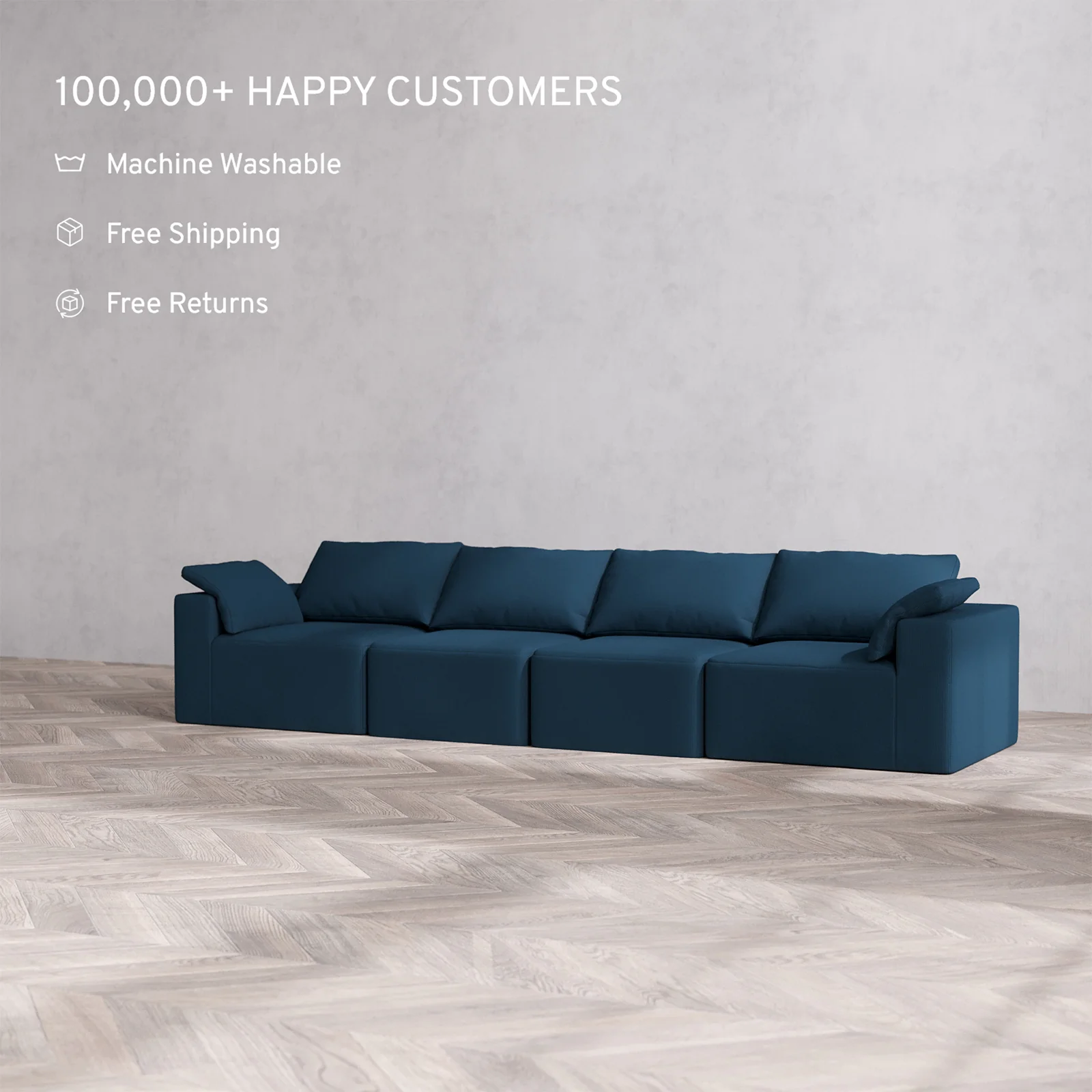 Slipcover Only - Modular Washable 4-Seater Cloud Sofa in Lazuli - Image 2