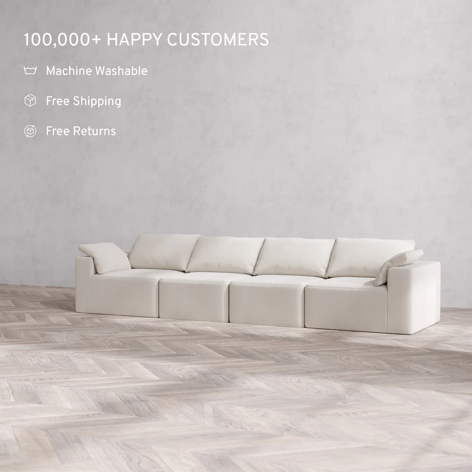 Slipcover Only - Modular Washable 4-Seater Cloud Sofa in Pearl - Image 2