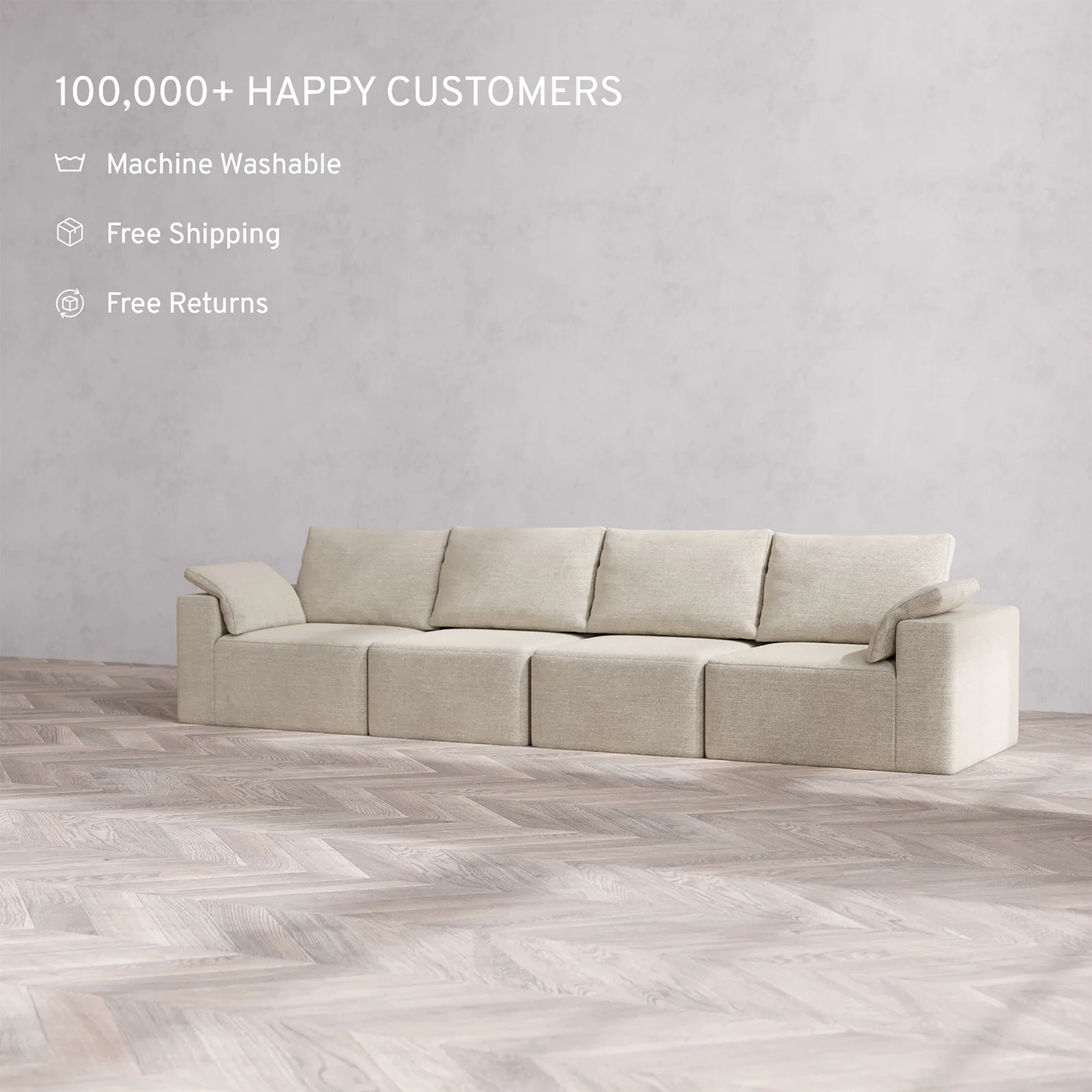 Slipcover Only - Modular Washable 4-Seater Cloud + Bolster Sofa in Sandstone - Image 2