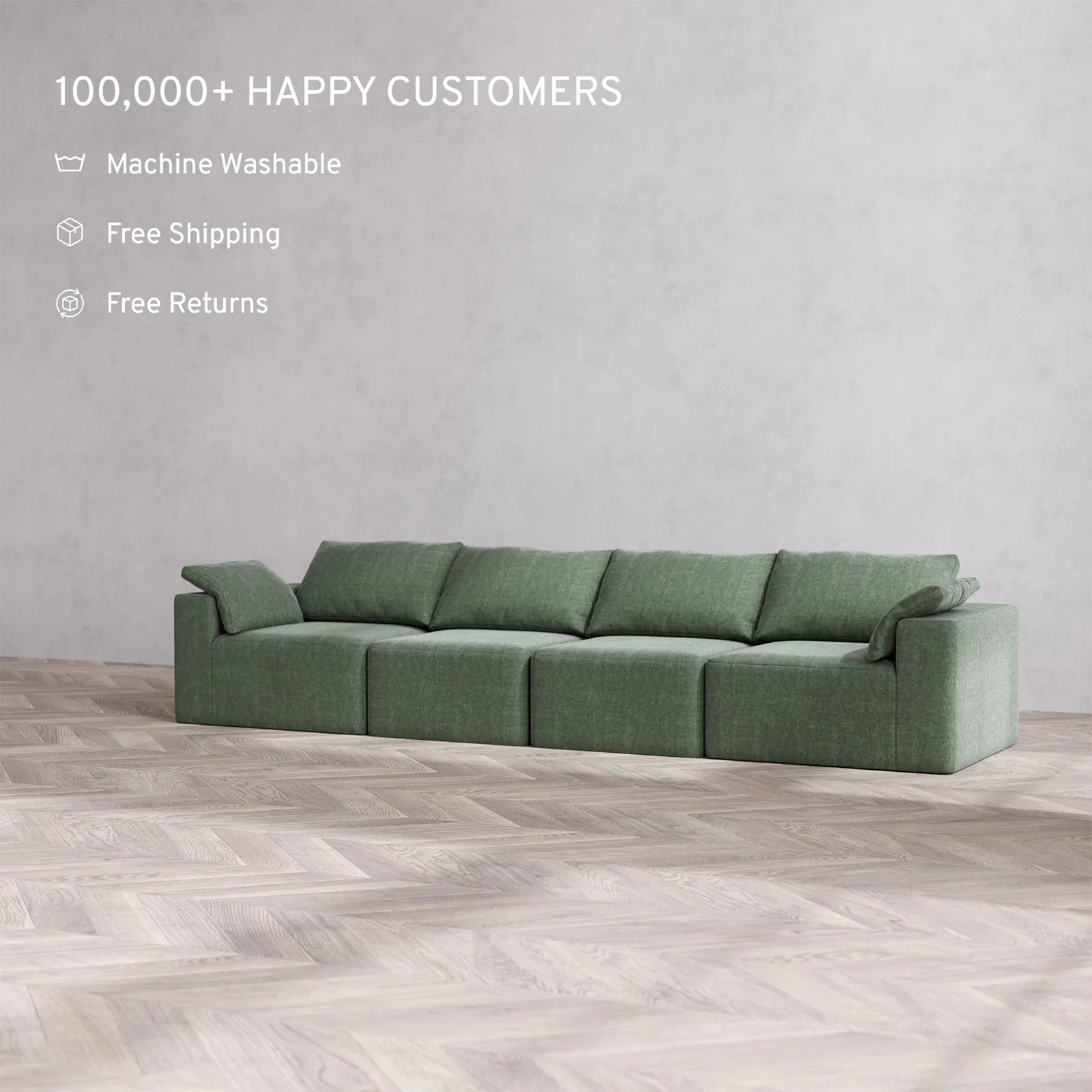 Slipcover Only - Modular Washable 4-Seater Cloud Sofa in Sage - Image 2