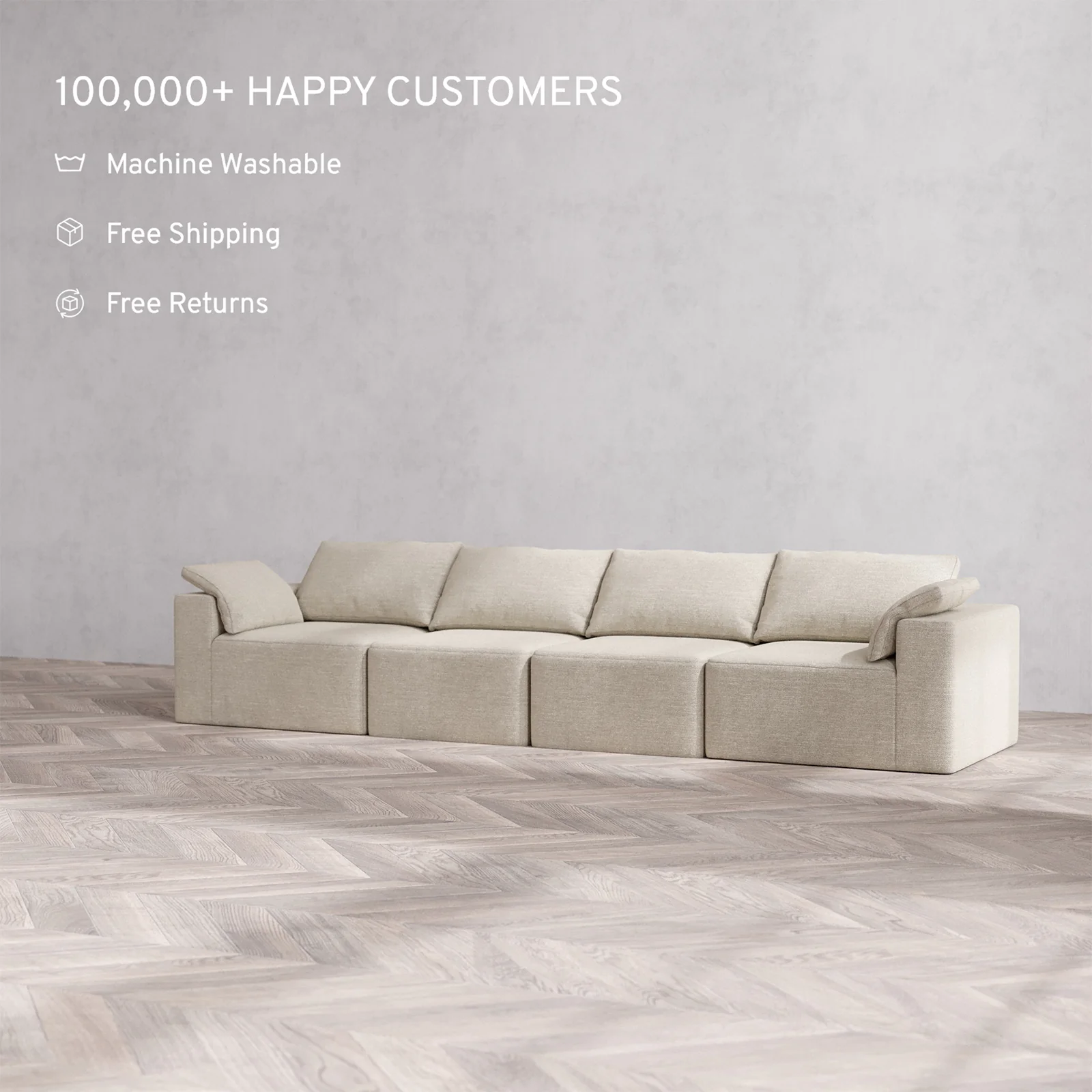 Slipcover Only - Modular Washable 4-Seater Cloud Sofa in Sandstone - Image 2