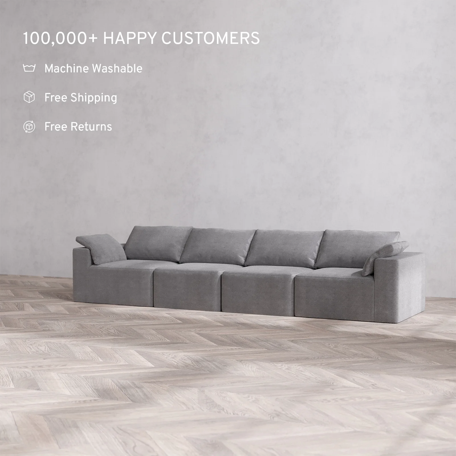 Slipcover Only - Modular Washable 4-Seater Cloud Sofa in Slate - Image 2