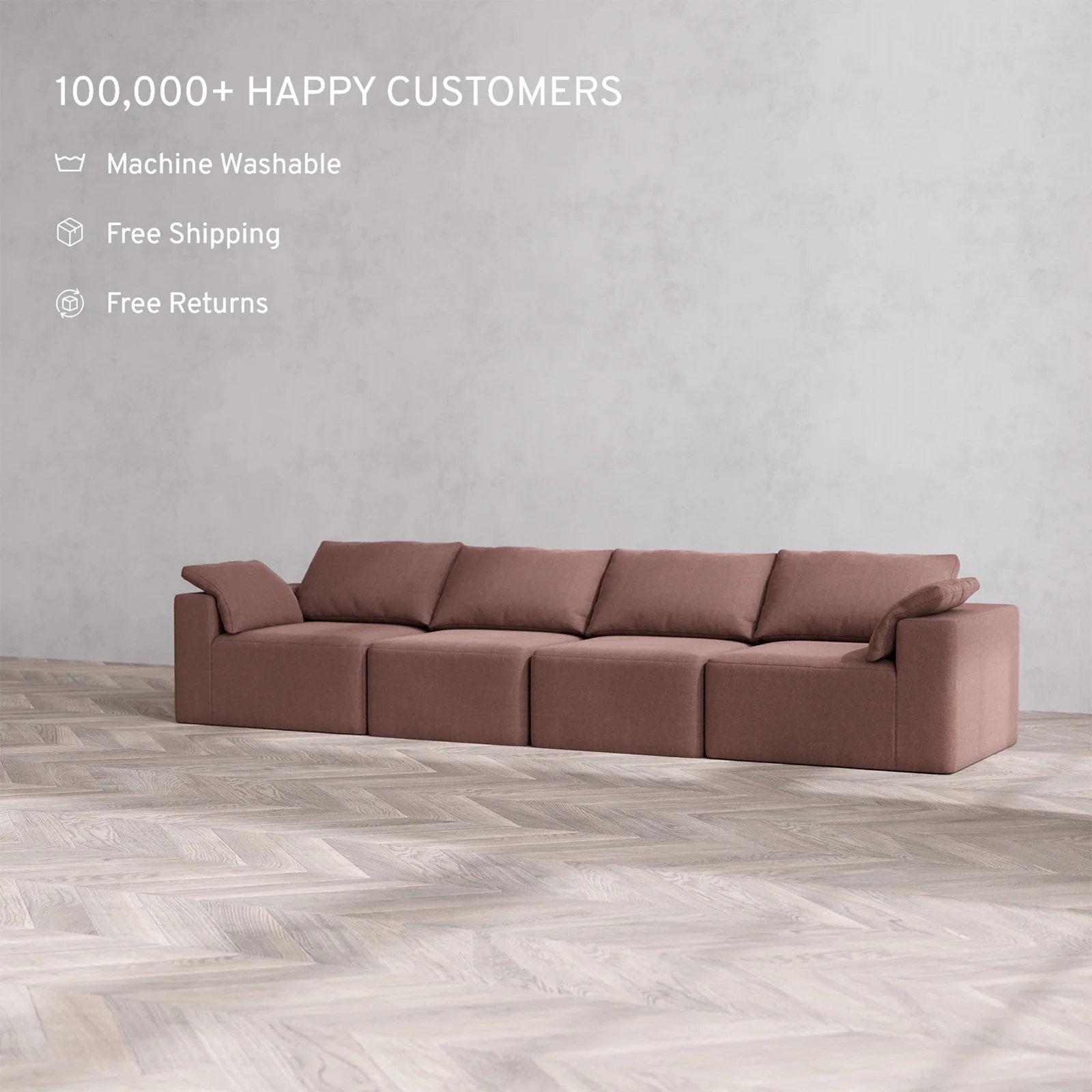Slipcover Only - Modular Washable 4-Seater Cloud Sofa in Sumac - Image 2