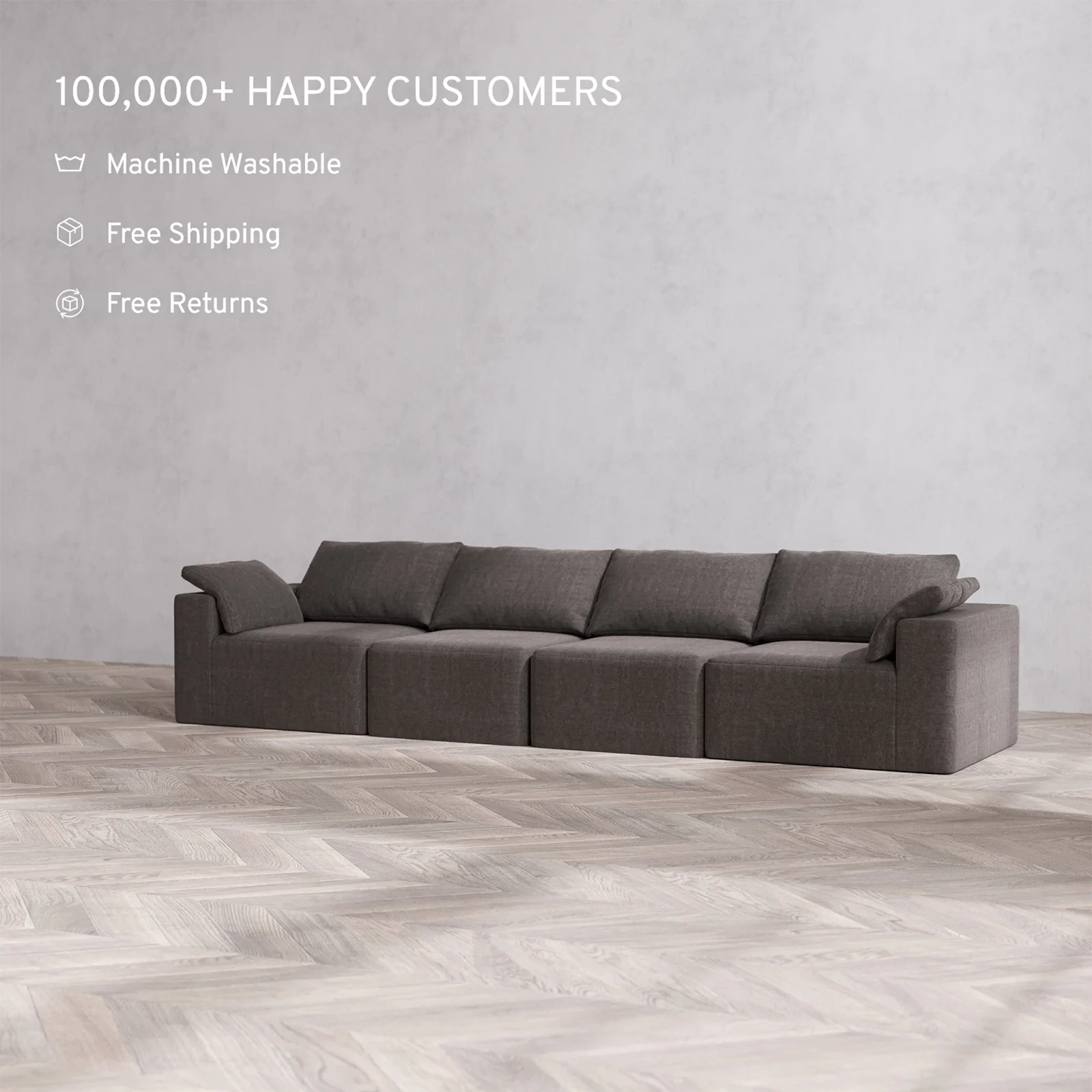 Slipcover Only - Modular Washable 4-Seater Cloud Sofa in Truffle - Image 2