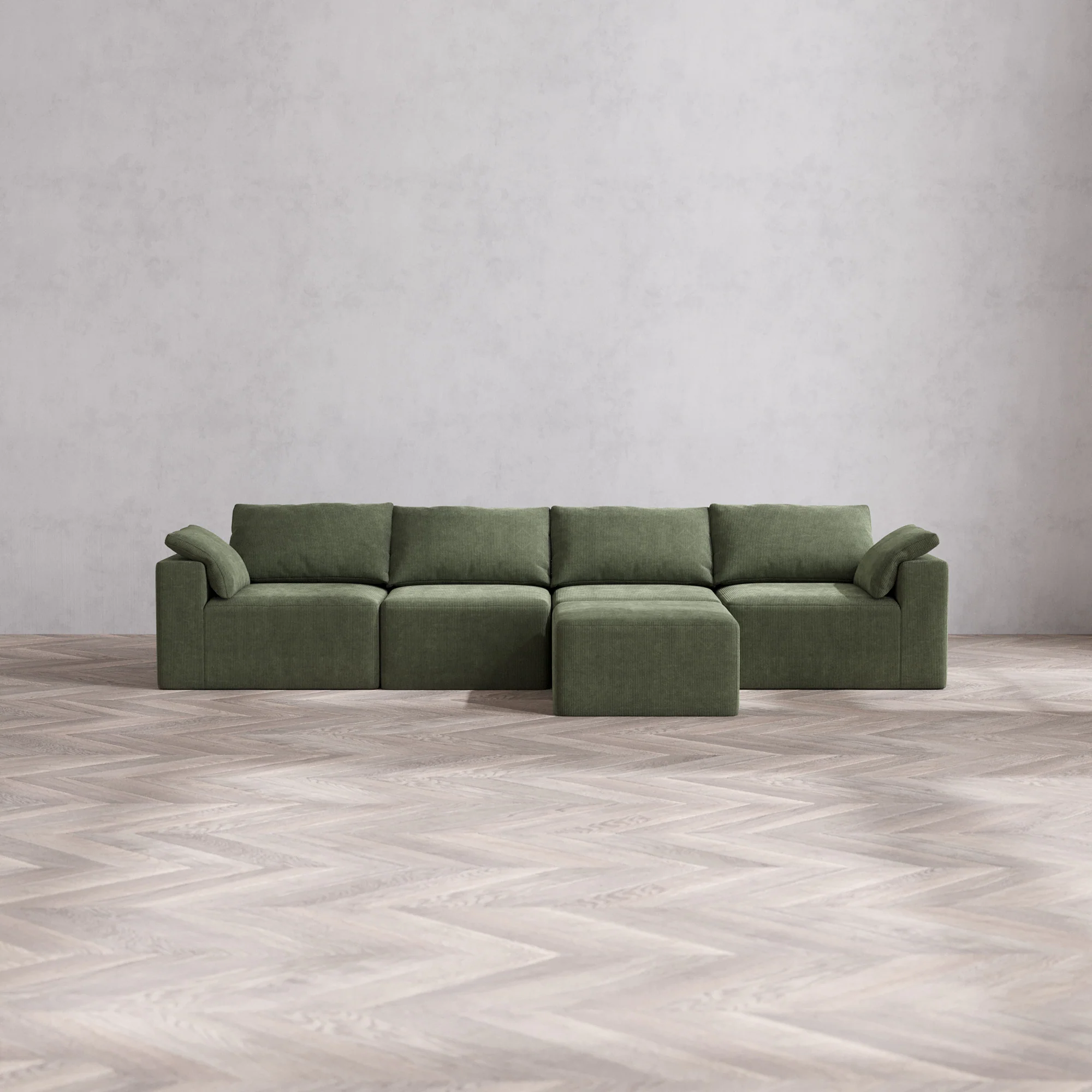 Slipcover Only - Modular Washable 4-Seater Cloud Sofa + Ottoman Bench in Juniper