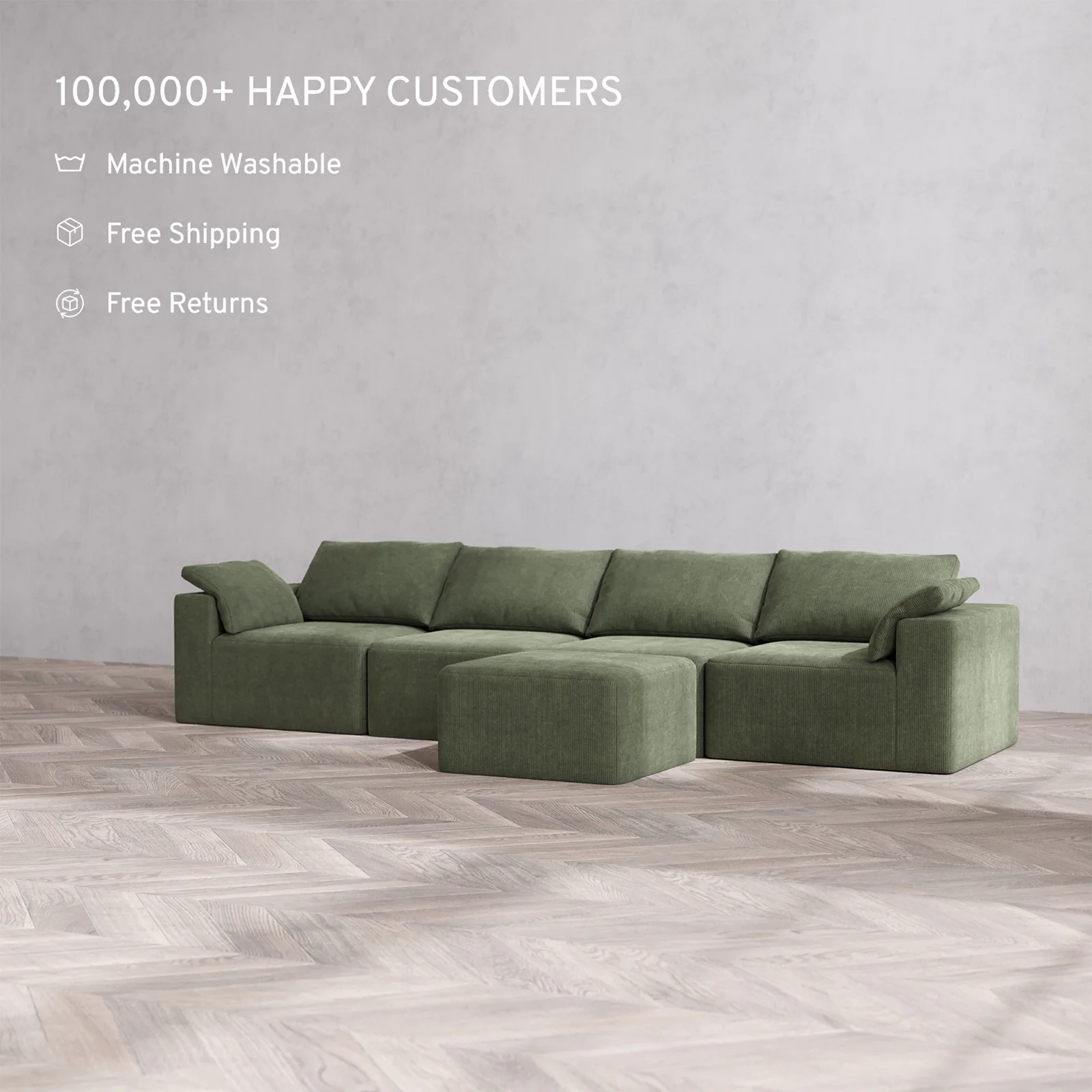 Slipcover Only - Modular Washable 4-Seater Cloud Sofa + Ottoman Bench in Juniper - Image 2